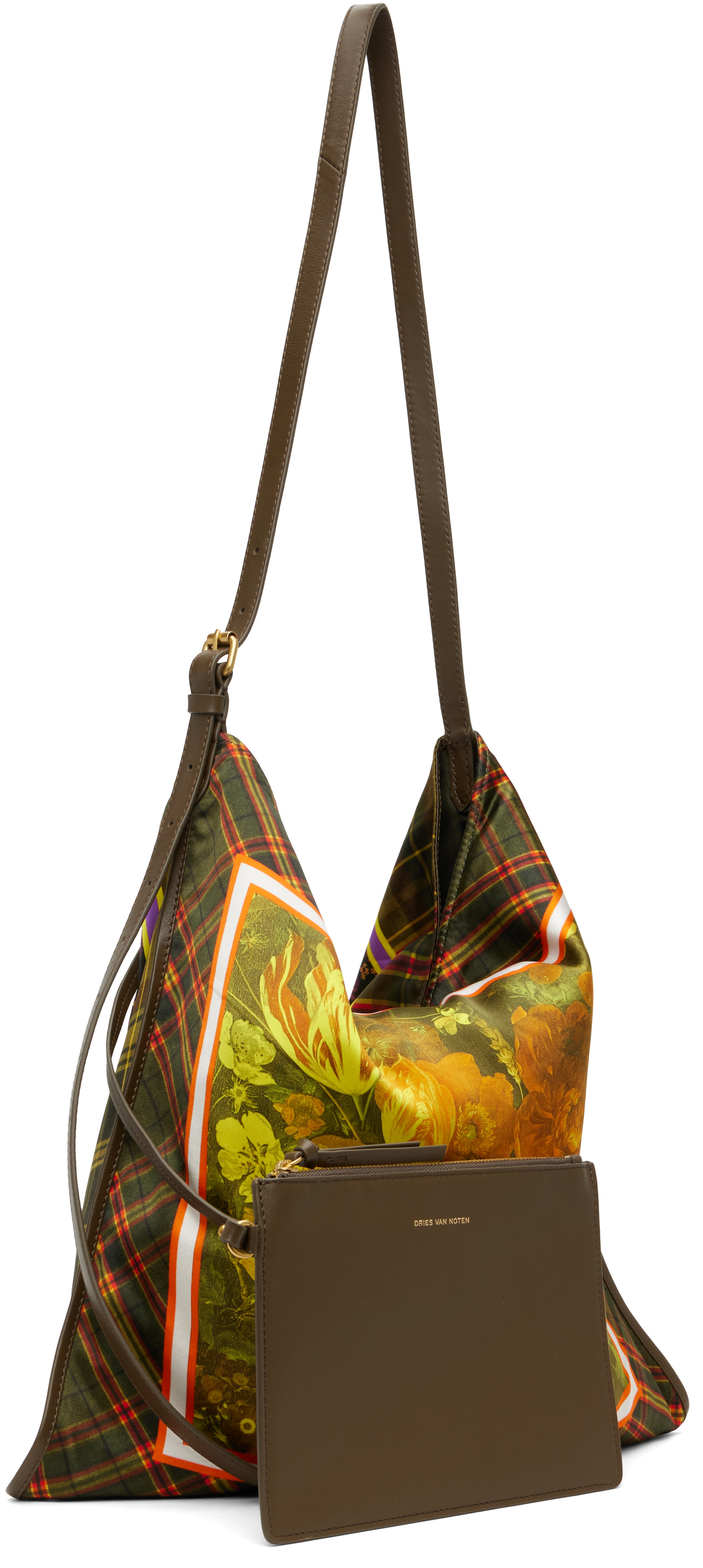 Dries Van Noten: Yellow Large Scarf Print Shoulder Bag | SSENSE