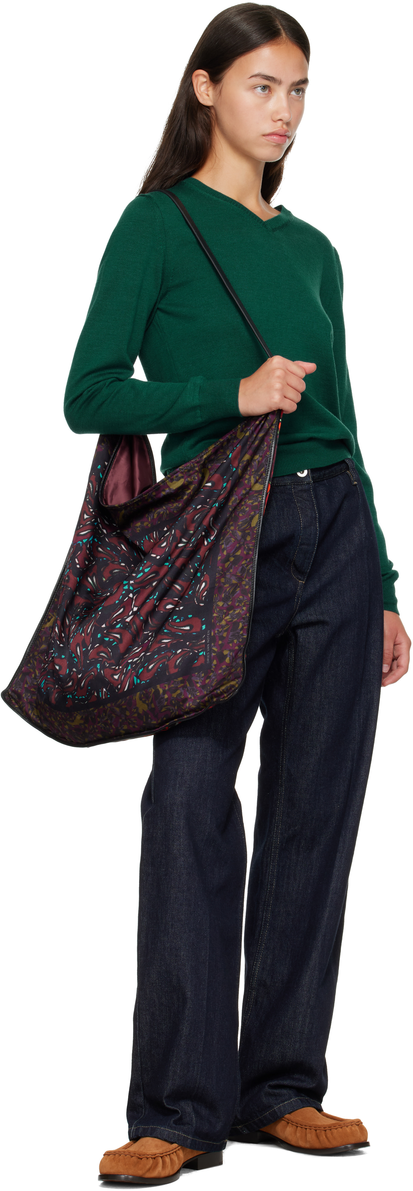 Dries Van Noten: Burgundy Large Scarf Tote | SSENSE
