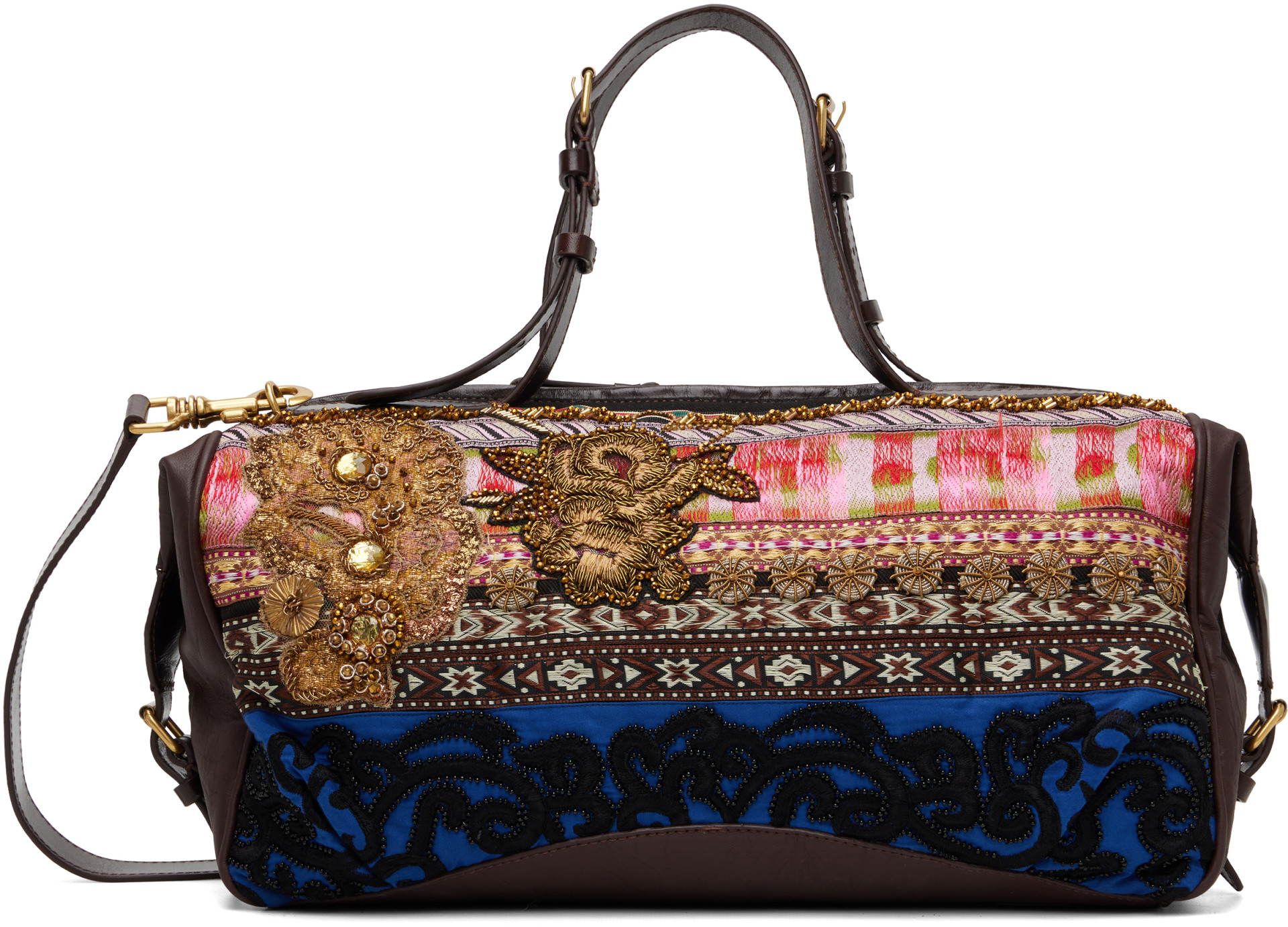 Dries Van Noten: Multicolor Medium Embroidered East West Zip Bag