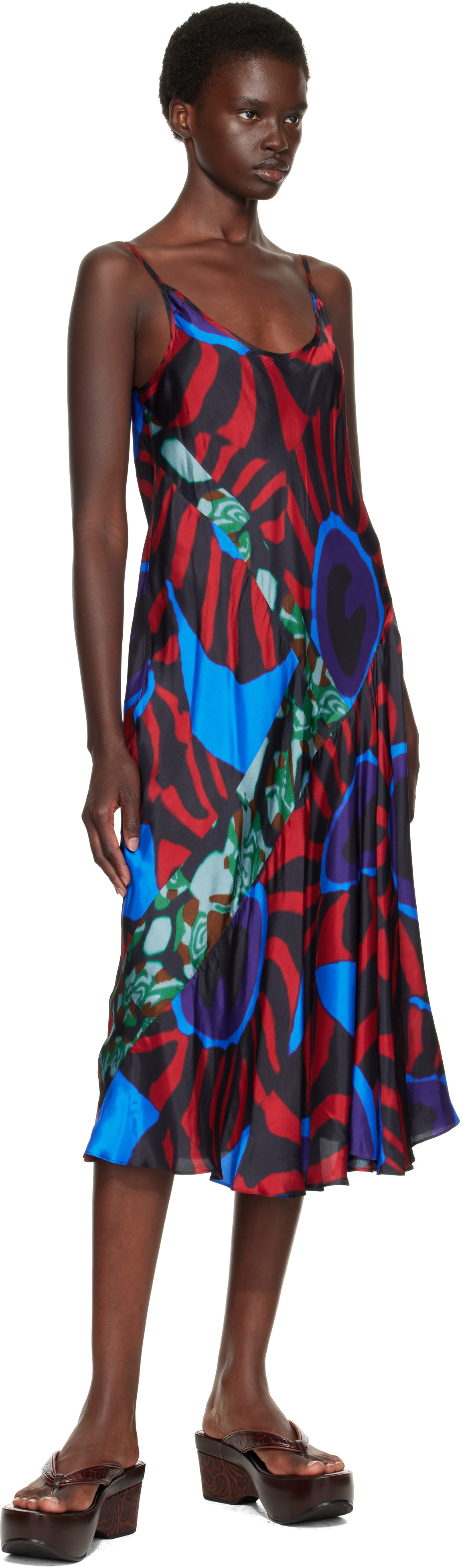 DRIES VAN NOTEN ワンピース Dries Van Noten: レッド＆ブルー Printed Slip ミディアムワンピース