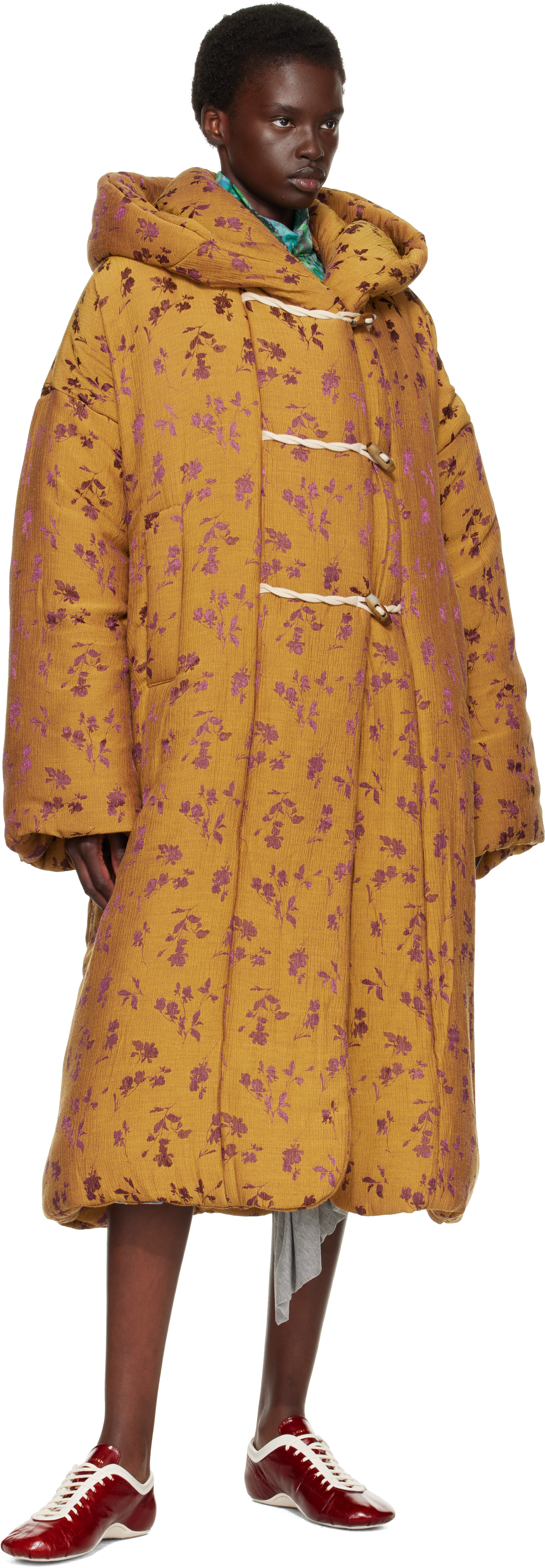 DRIES VAN NOTEN 17SS コート　羽織り　花柄　和柄　ガウン Dries Van Noten: Yellow & Purple Floral Coat | SSENSE Saudi Arabia