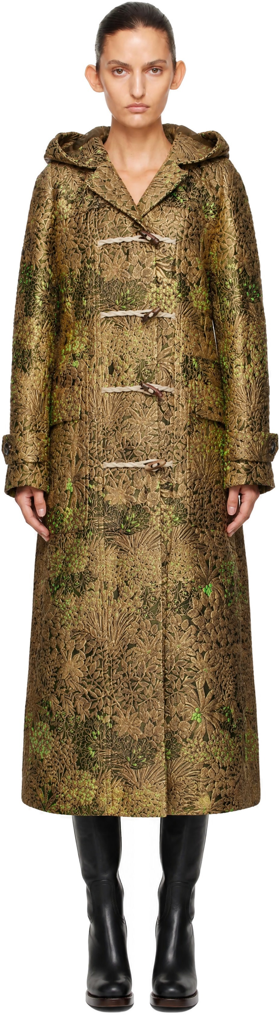 Dries Van Noten: Beige Jacquard Duffle Coat | SSENSE Canada