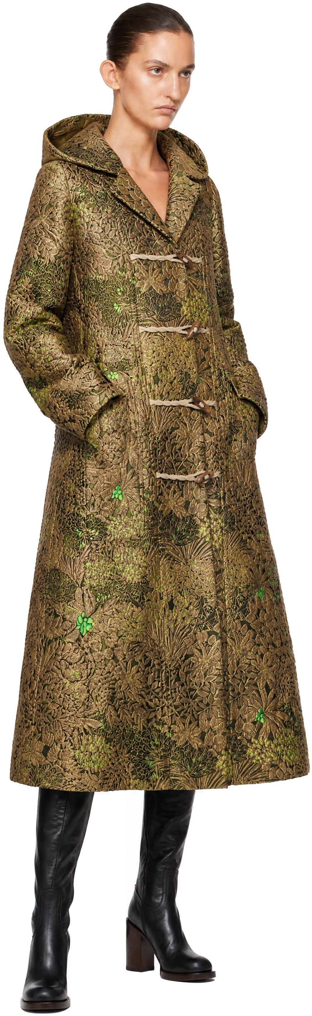 Dries Van Noten: ベージュ ジャカード ダッフルコート | SSENSE 日本