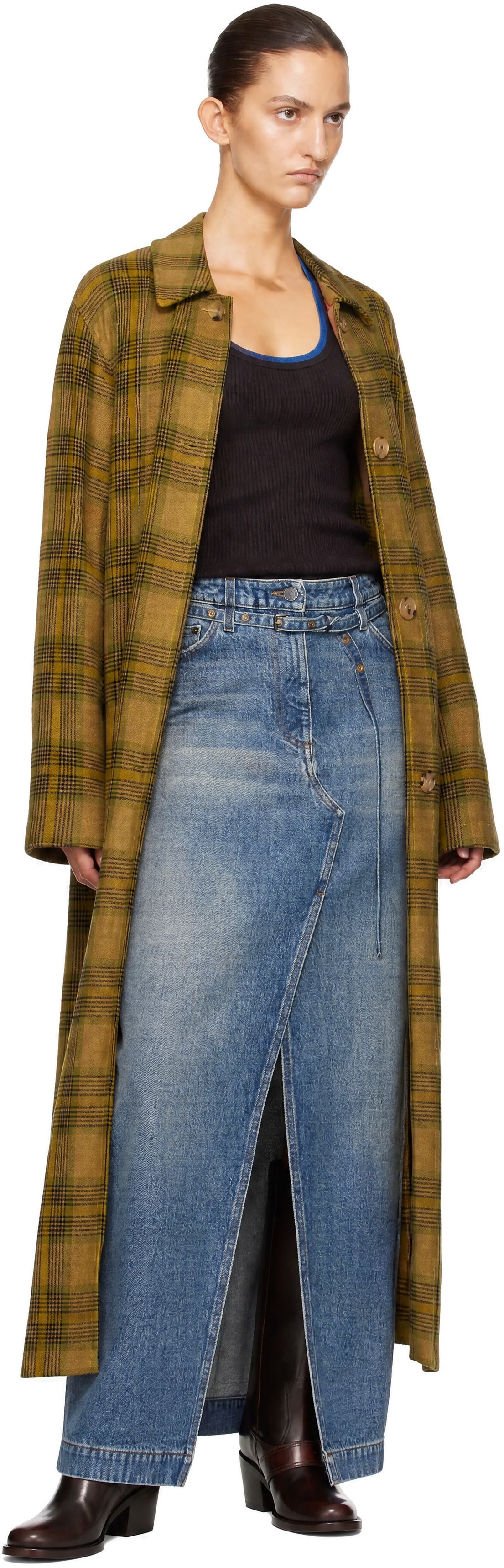 Dries Van Noten - 카키 울 체크 코트