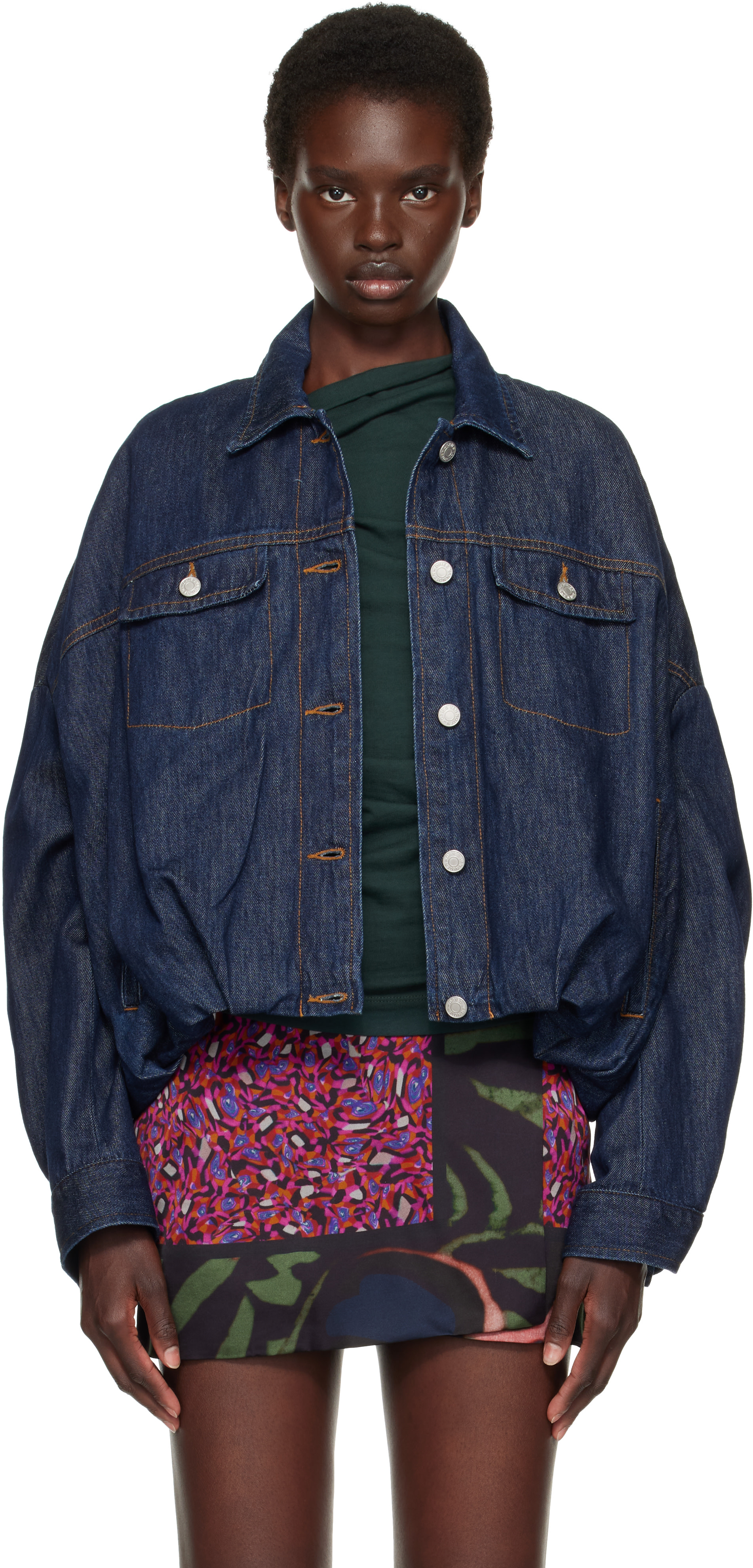 Dries Van Noten: ネイビー ドロップショルダー デニムジャケット