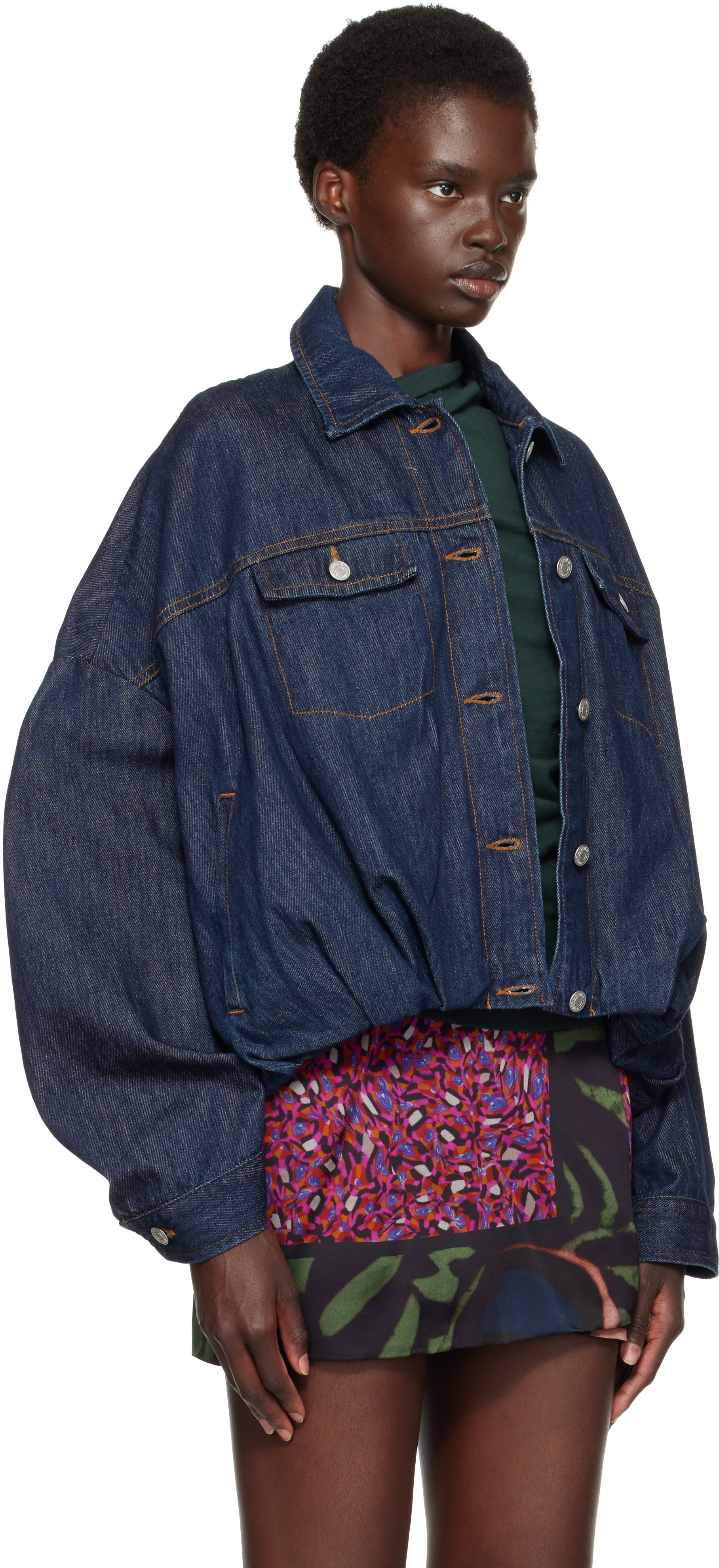 Dries Van Noten: ネイビー ドロップショルダー デニムジャケット