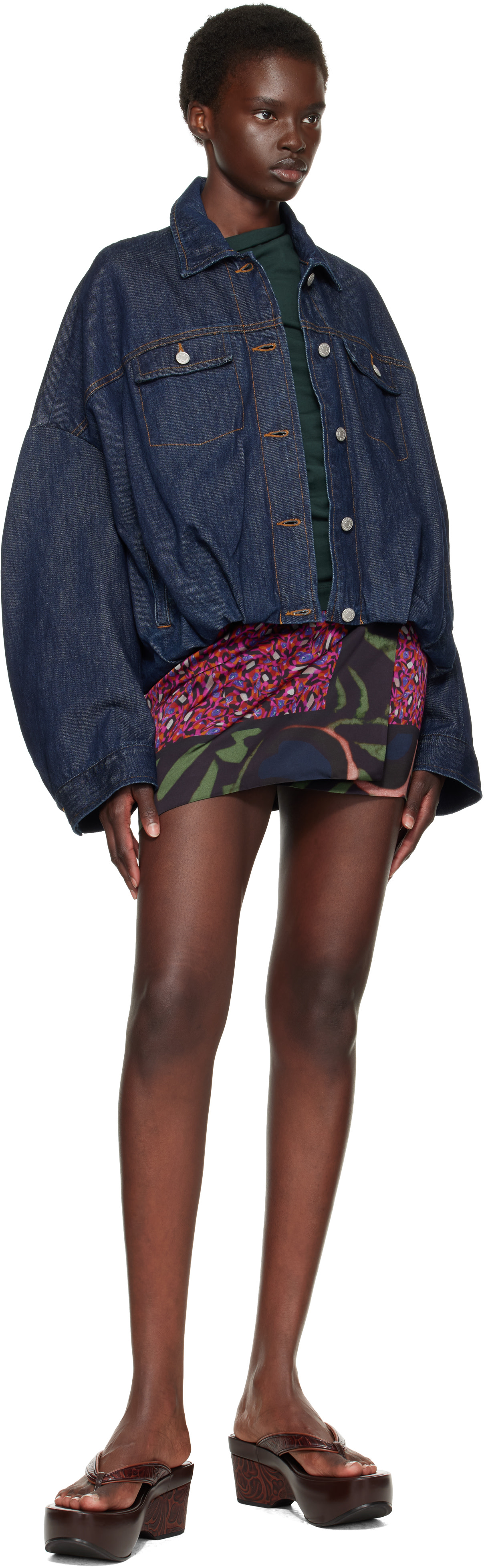 Dries Van Noten: ネイビー ドロップショルダー デニムジャケット