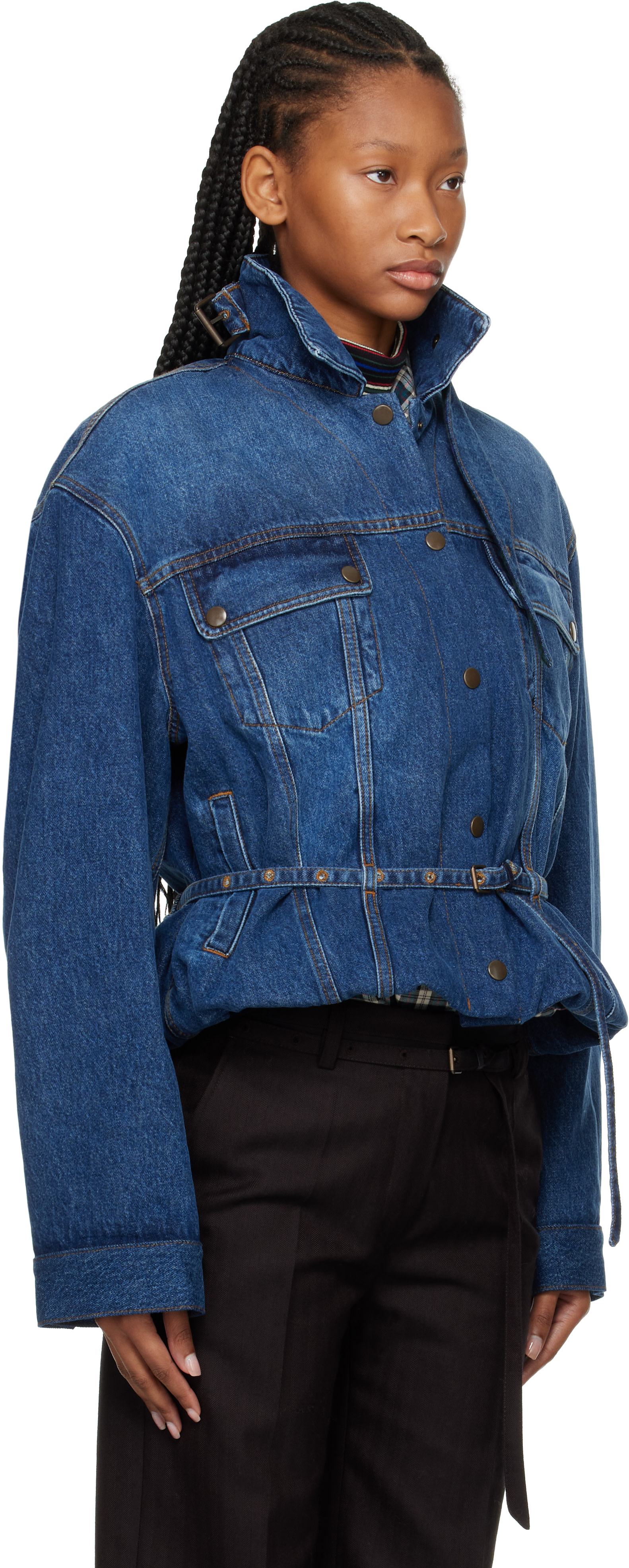 DRIES VAN NOTEN デニムジャケット36サイズ Dries Van Noten: ブルー ハイカラー デニムジャケット | SSENSE 日本