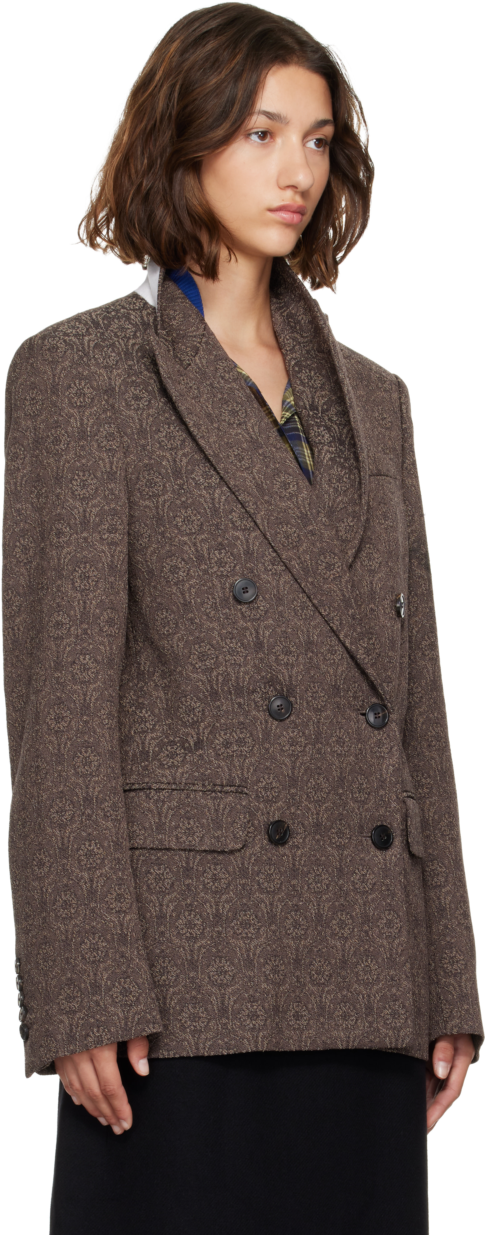 Dries Van Noten: ブラウン ジャカード テーラードジャケット | SSENSE