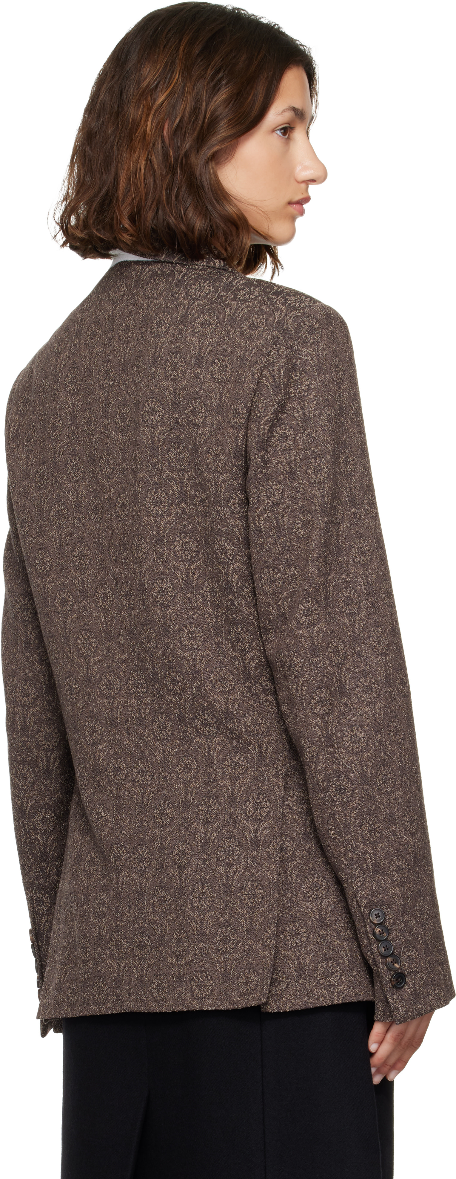 Dries Van Noten: ブラウン ジャカード テーラードジャケット | SSENSE