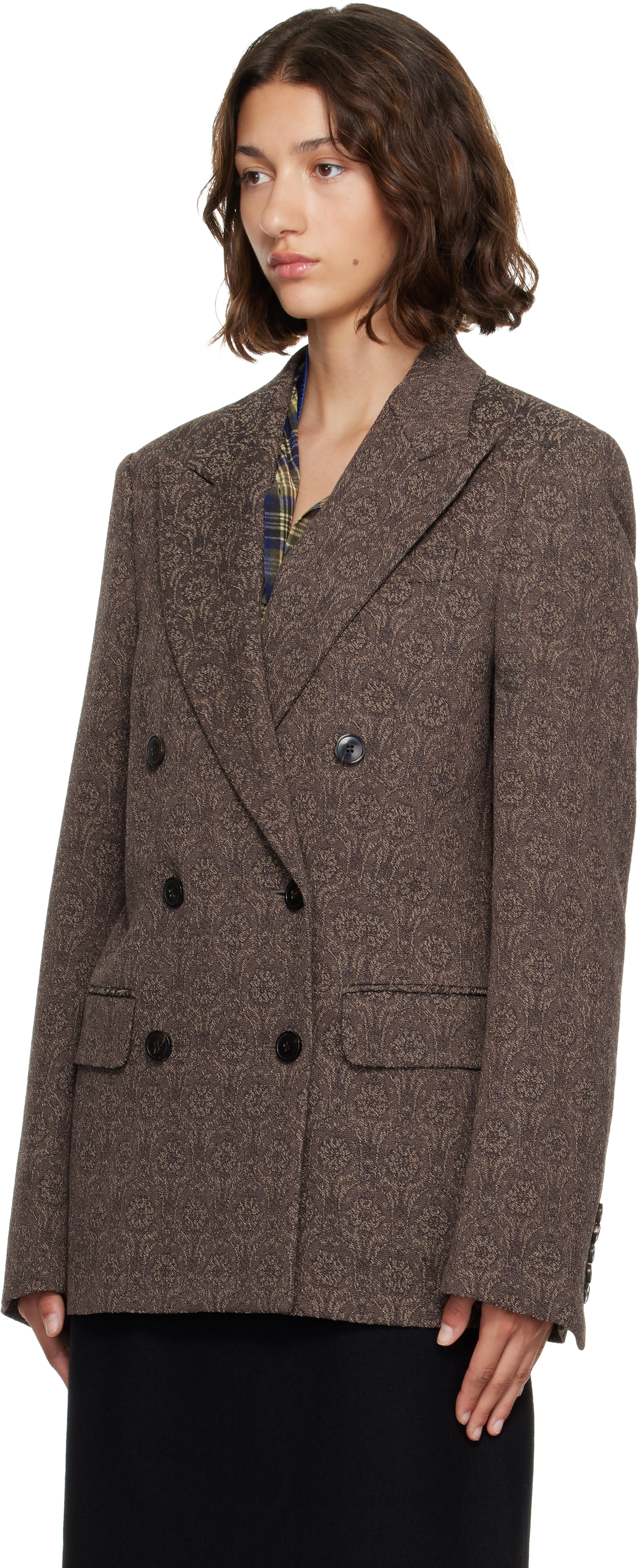 women's dries van noteダブルブレスト テーラードジャケット Dries Van Noten: ブラウン ジャカード テーラードジャケット | SSENSE