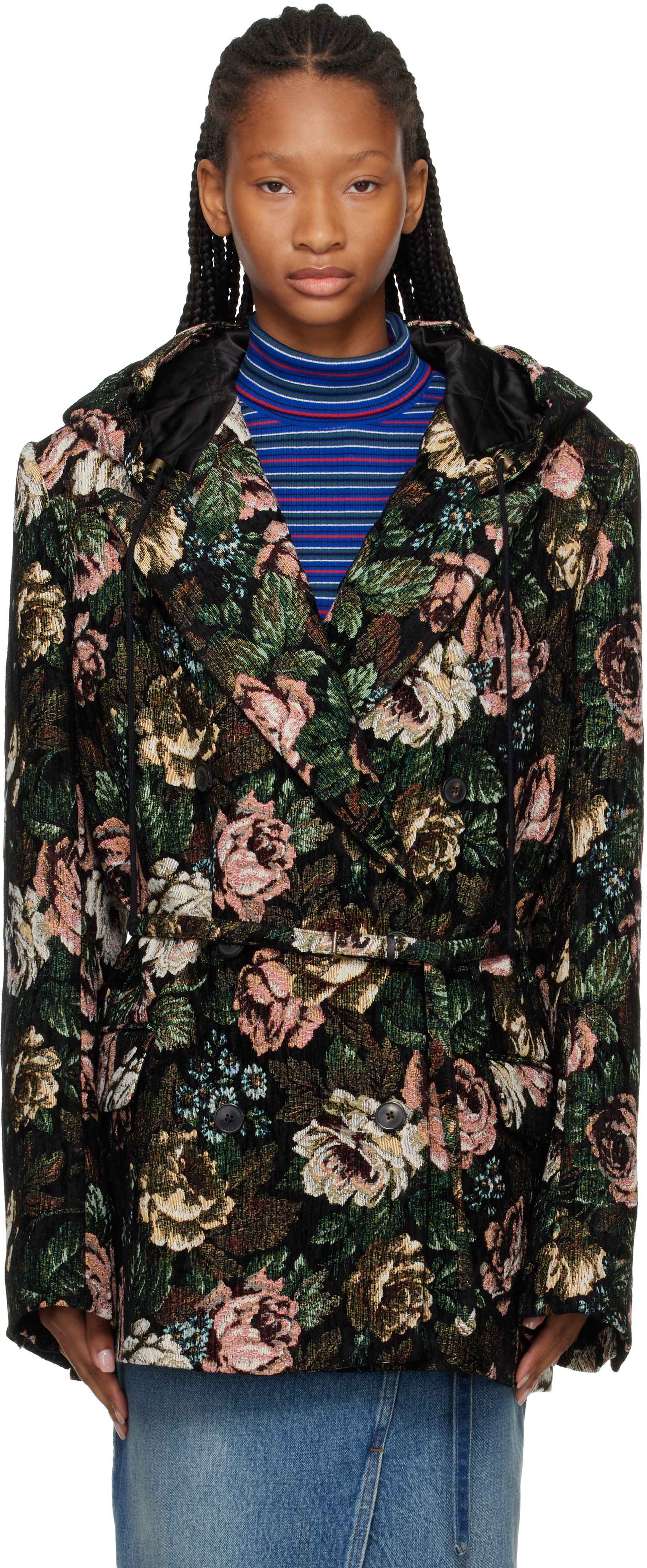 Dries Van Noten: Multicolor Hooded Floral Peacoat | SSENSE