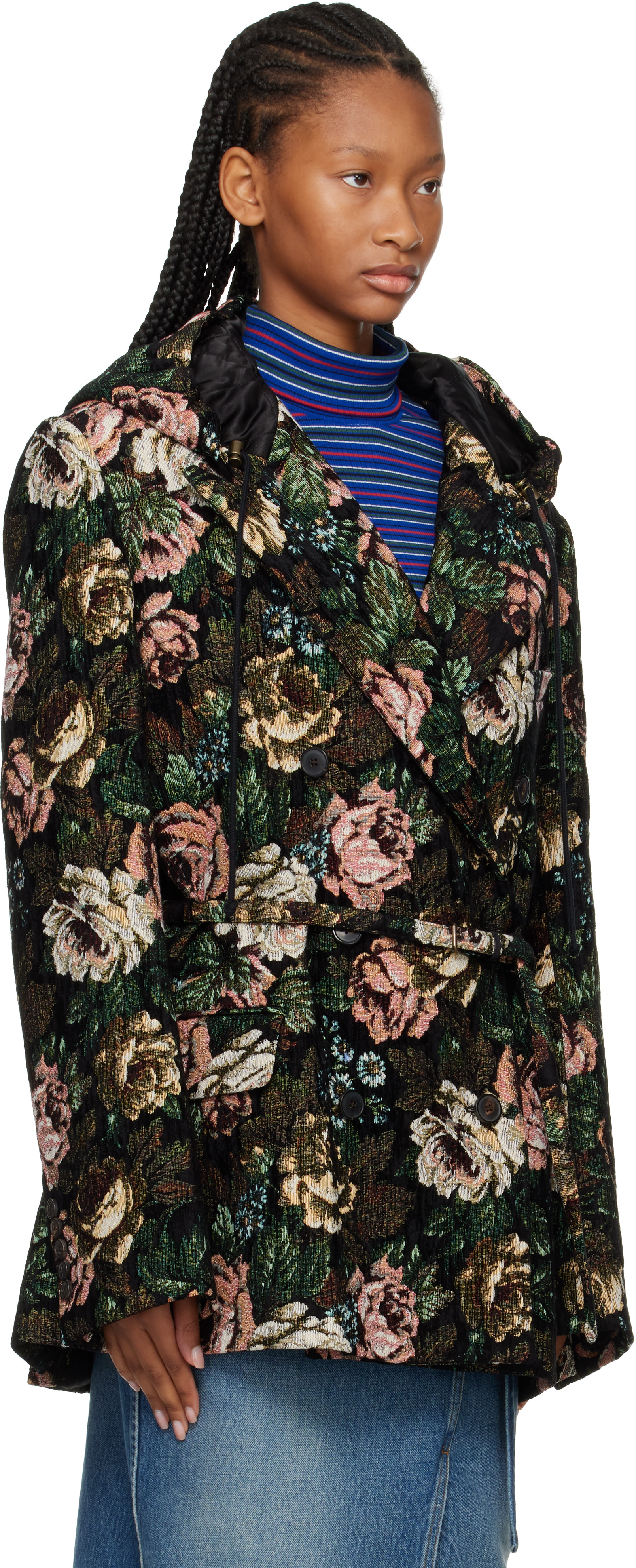 Dries Van Noten: Multicolor Hooded Floral Peacoat | SSENSE
