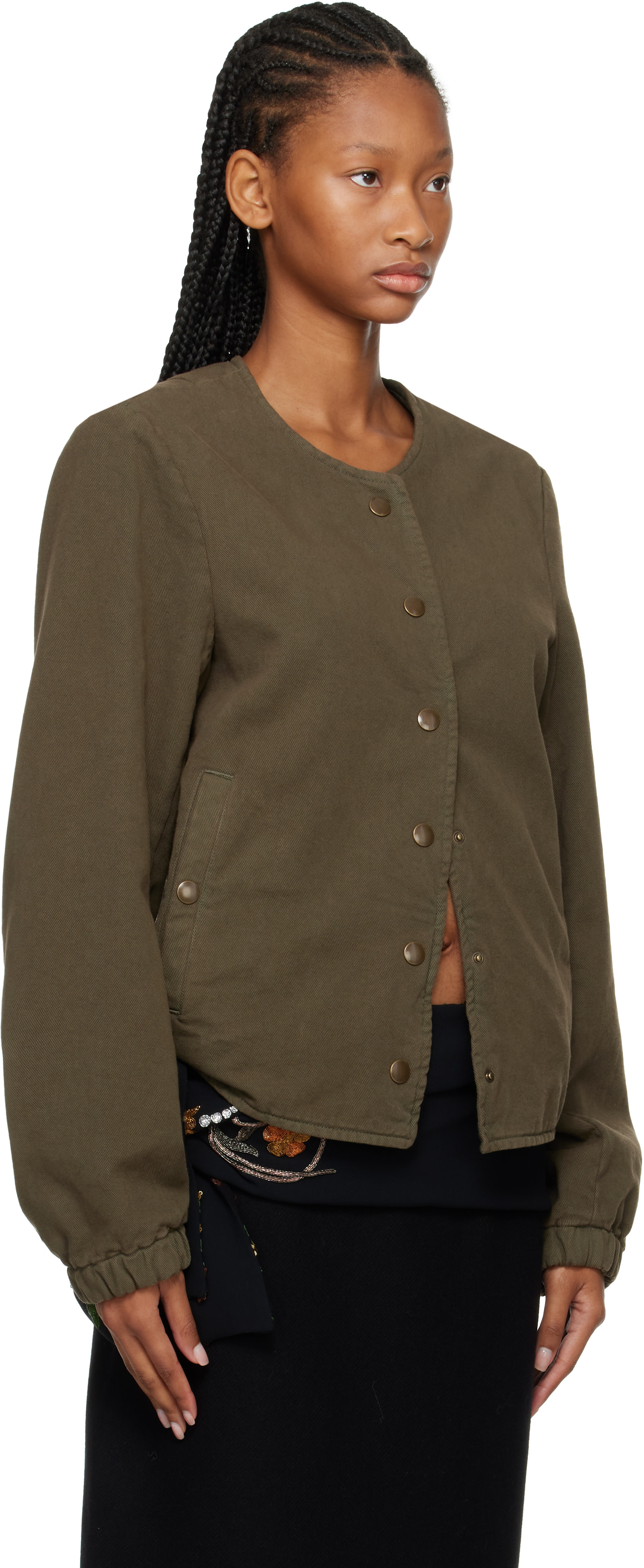 Dries Van Noten - Khaki Collarless Jacket