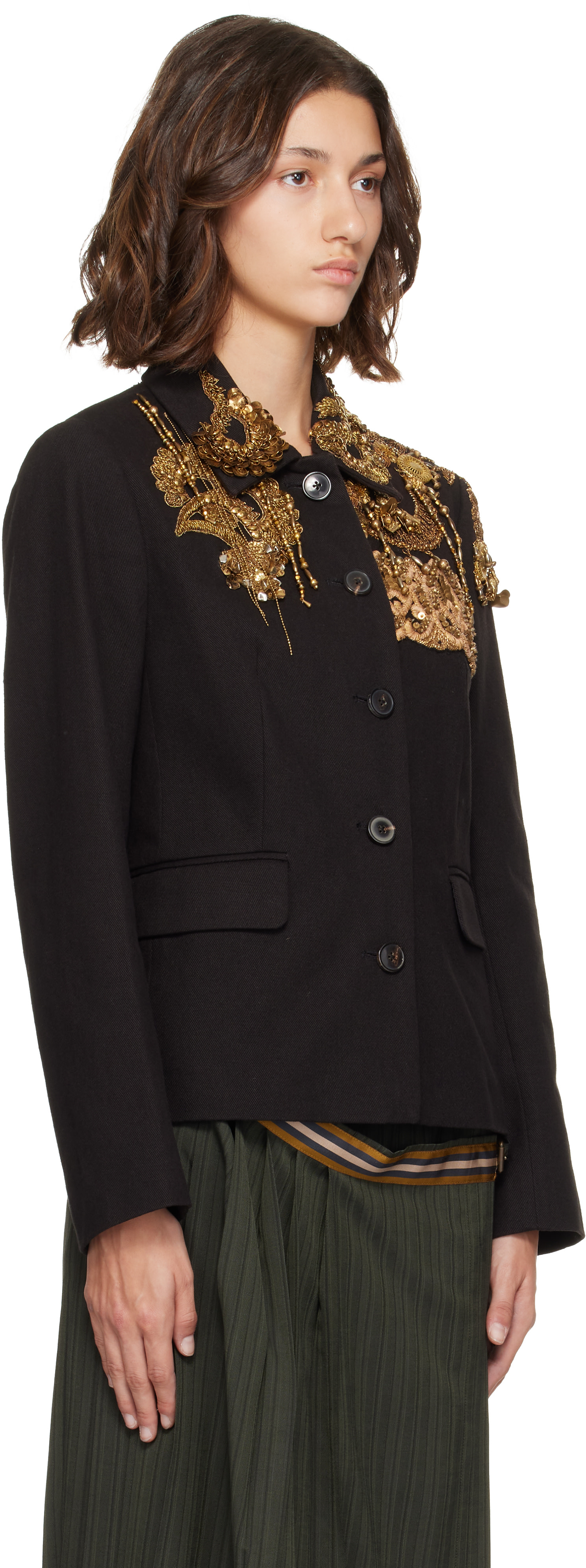 DRIES VAN NOTEN ビジュー刺繍ジレ Dries Van Noten: Black Embroidered Blazer | SSENSE