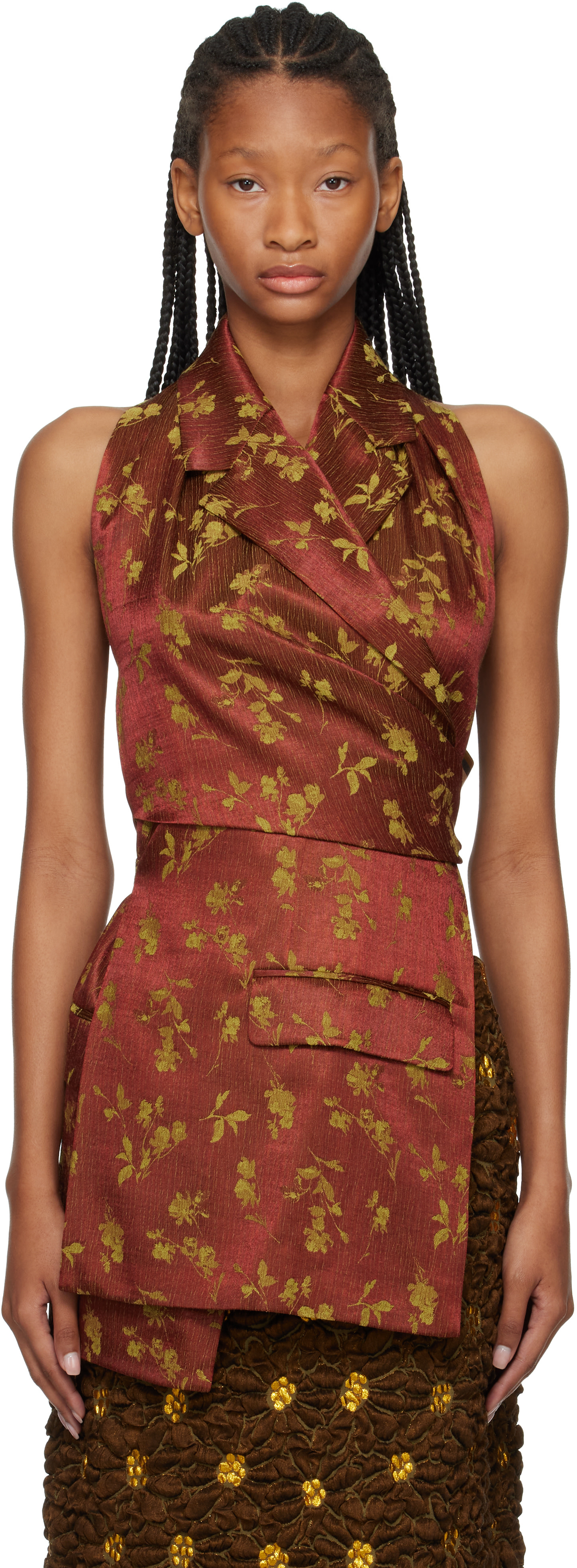 Dries Van Noten: Tan Backless Jacquard Blouse | SSENSE