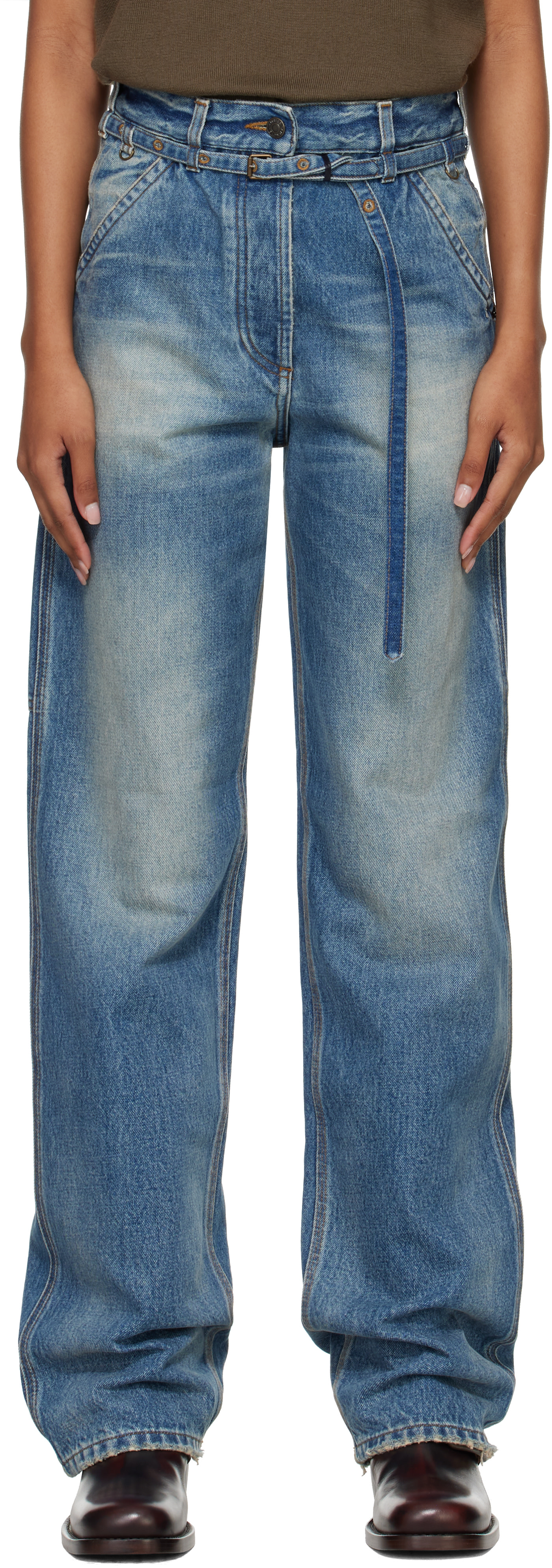 新品未使用 DRIES VAN NOTEN BM232-BOMBE324-109 Dries Van Noten: Blue Belted Wide-Leg Jeans | SSENSE