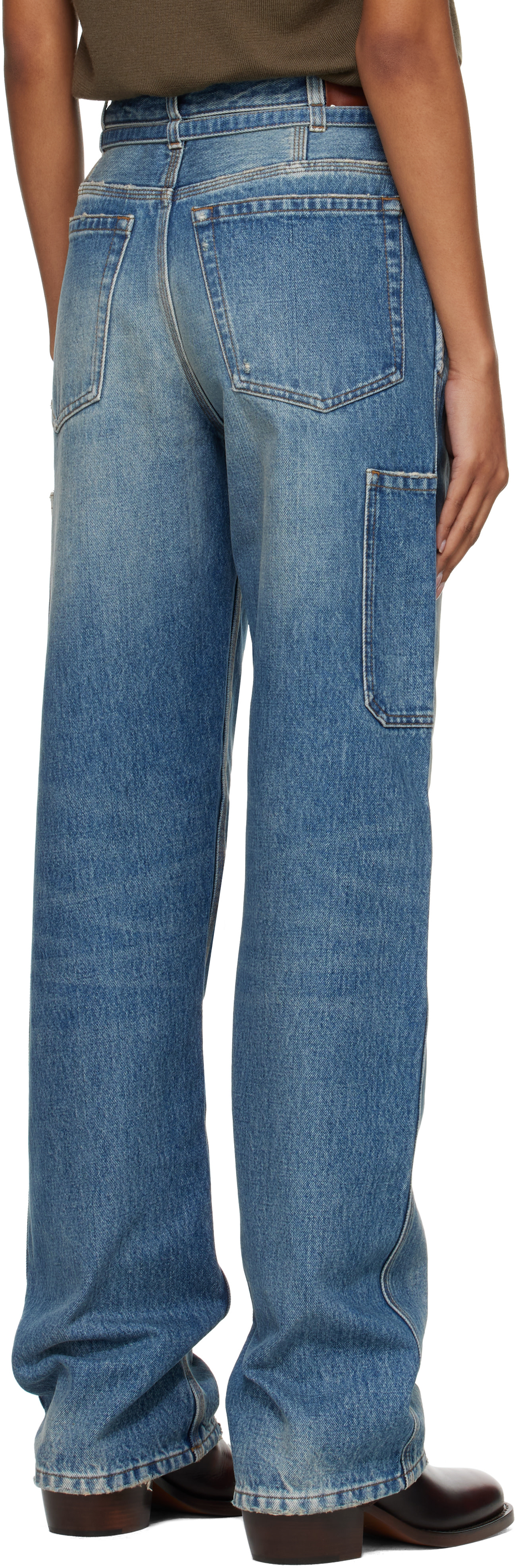 Dries Van Noten - Jean ample bleu à ceinture