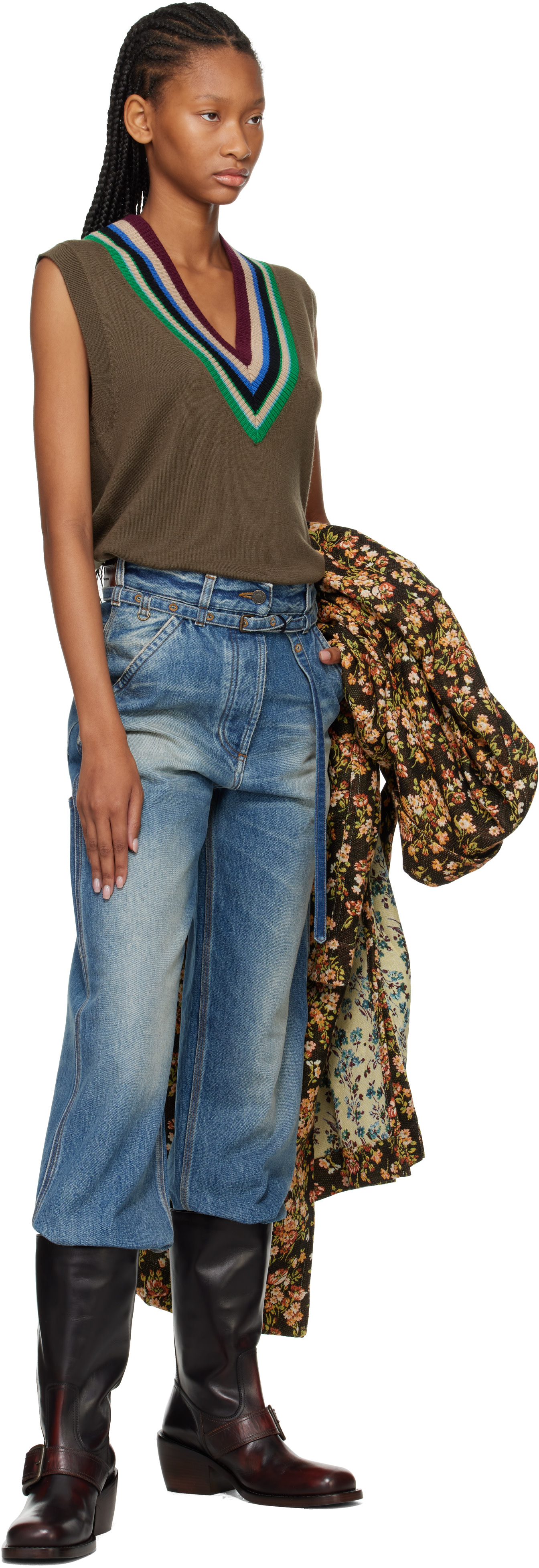Dries Van Noten - Jean ample bleu à ceinture