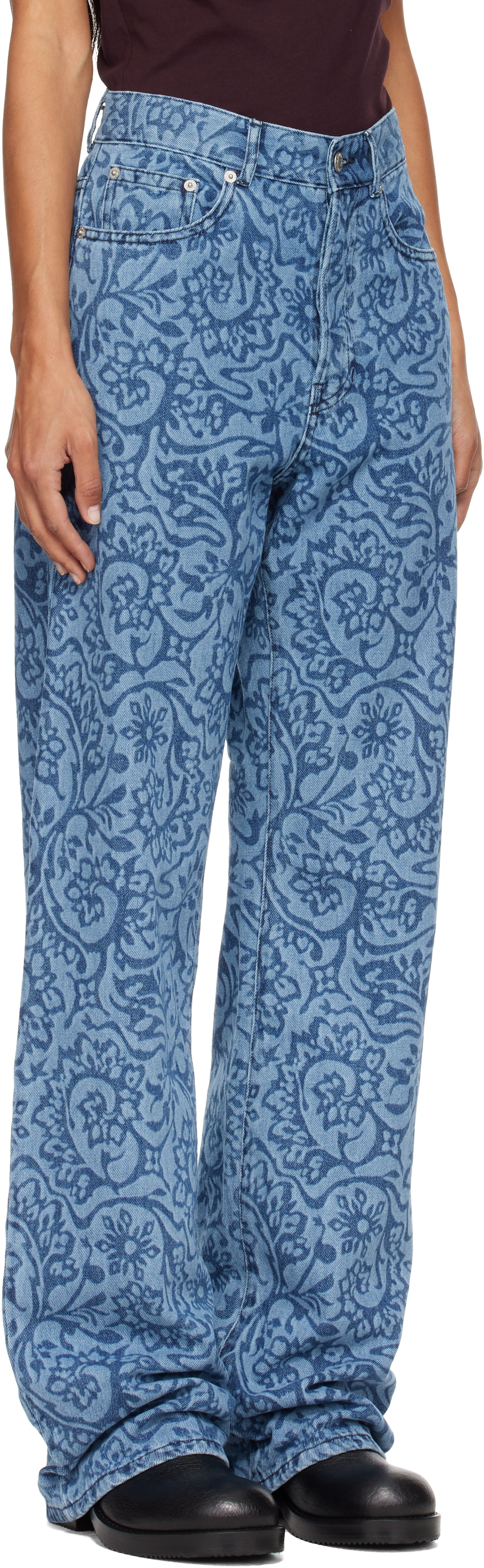 Dries Van Noten - Jean bleu à motif fleuri