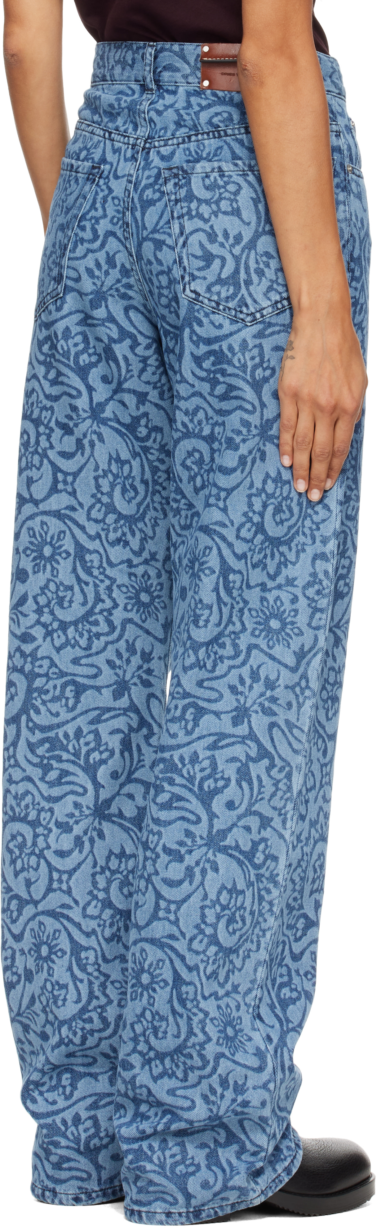 Dries Van Noten - Jean bleu à motif fleuri