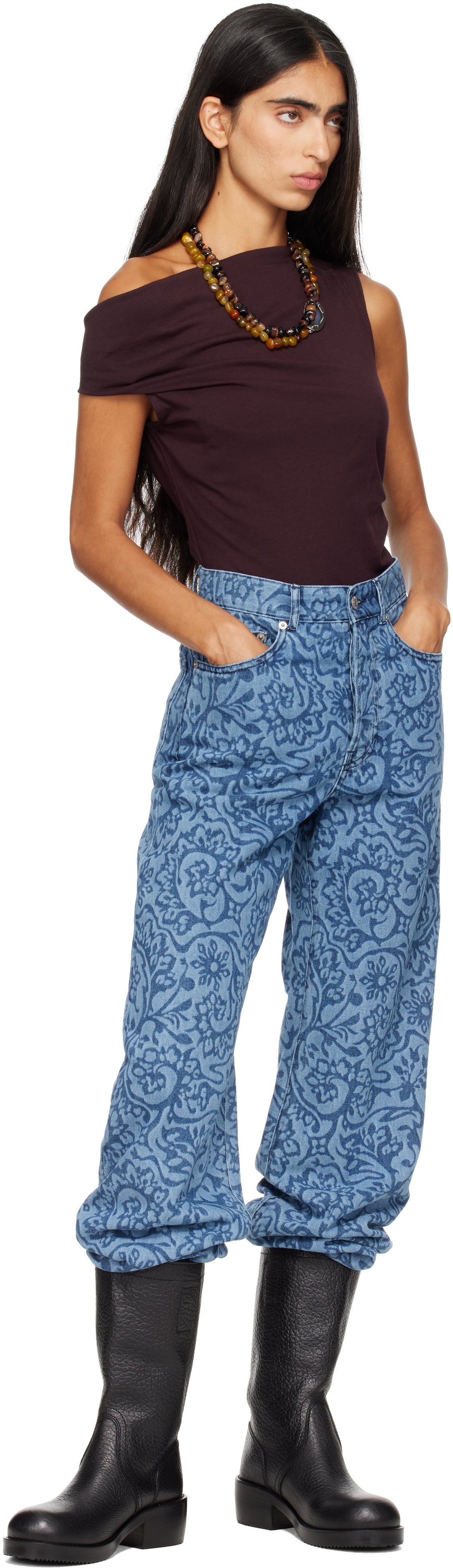 Dries Van Noten - Jean bleu à motif fleuri