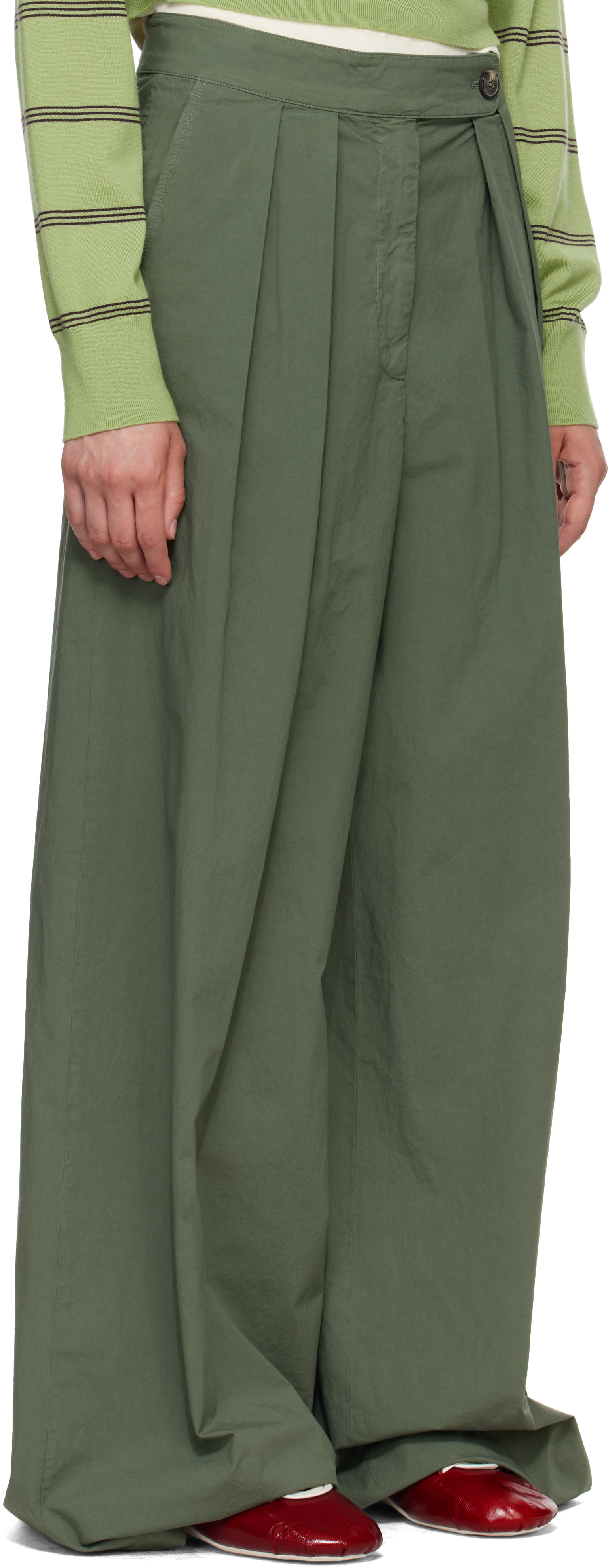 Dries Van Noten - Pantalon ample kaki à plis