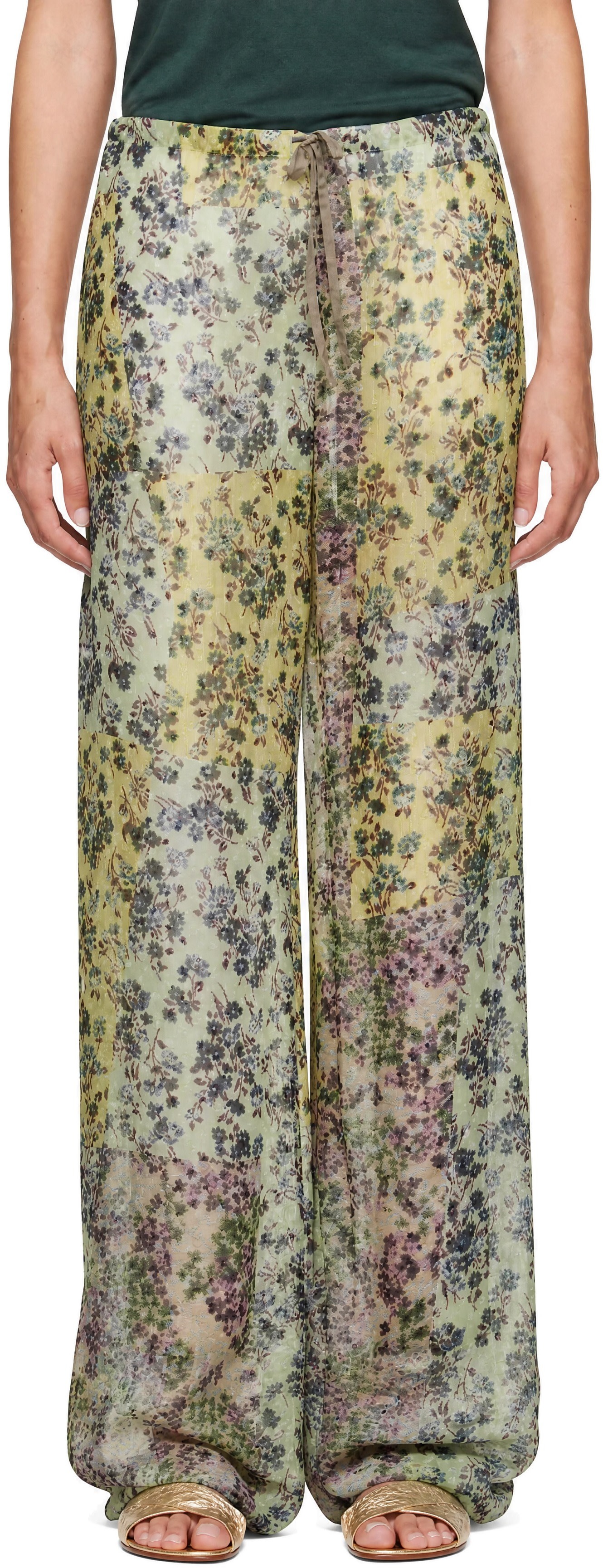 Dries Van Noten: Green Elasticated Jacquard Trousers | SSENSE