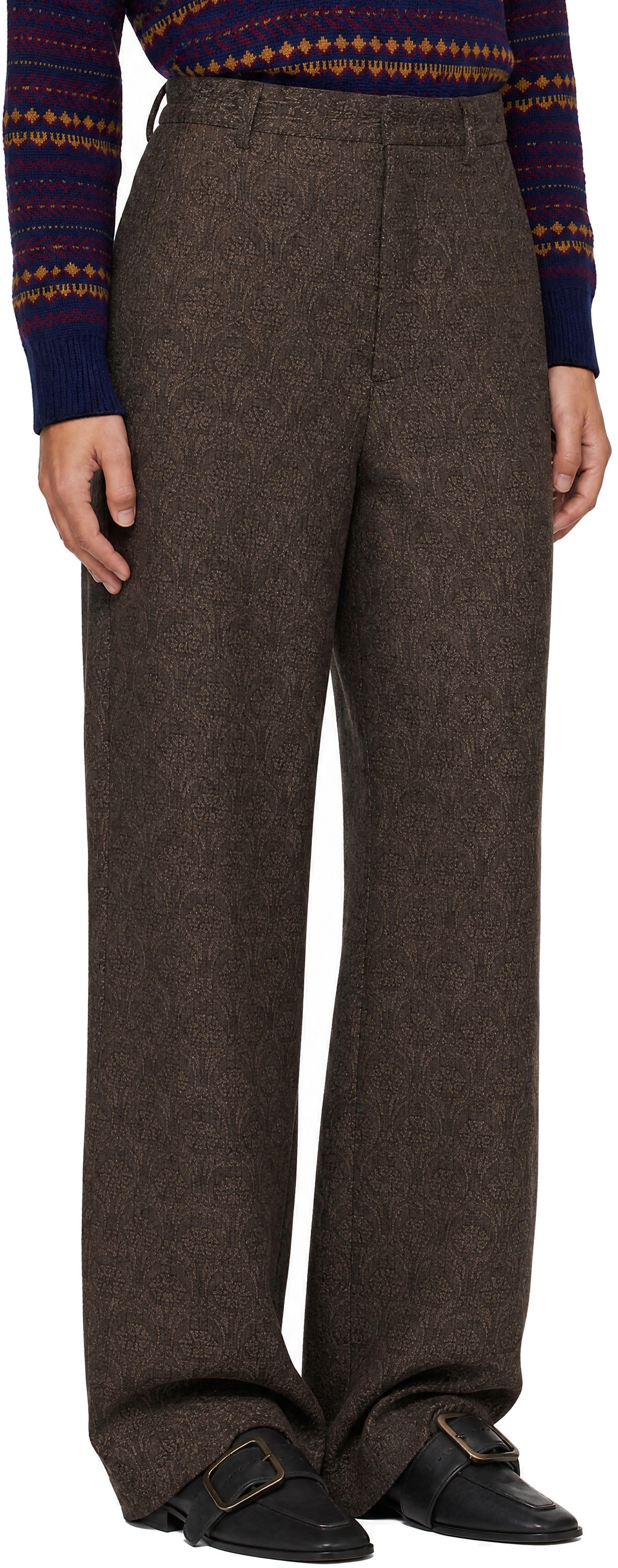 Dries Van Noten: Brown Floral Crêpe Trousers | SSENSE