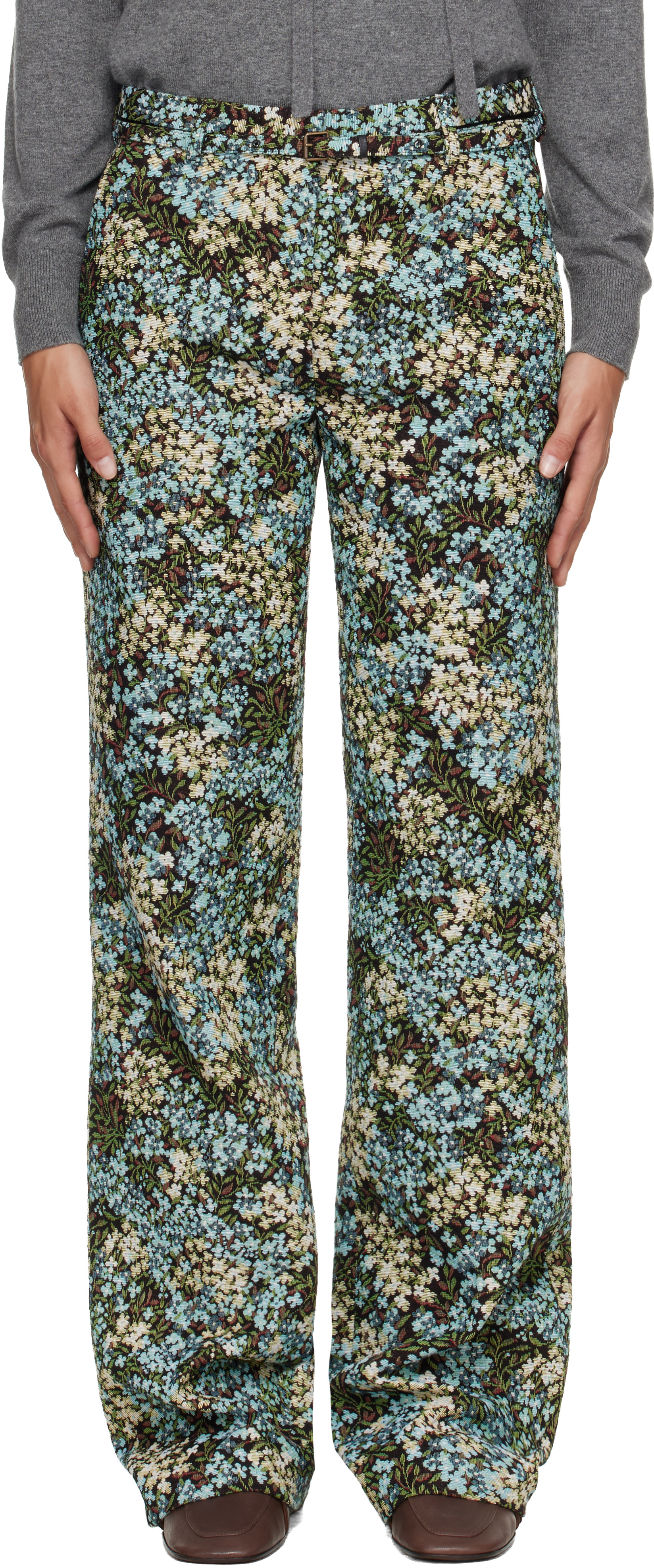 パンツ 2022aw DRIES VAN NOTEN Flowers Pants Dries Van Noten: Blue Floral Trousers | SSENSE