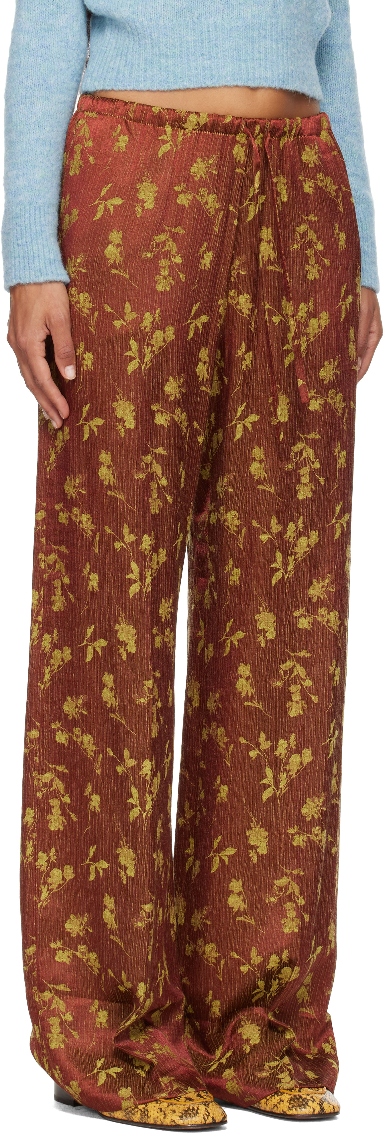 Dries Van Noten - 브라운 엘라스틱 자카드 슬랙스