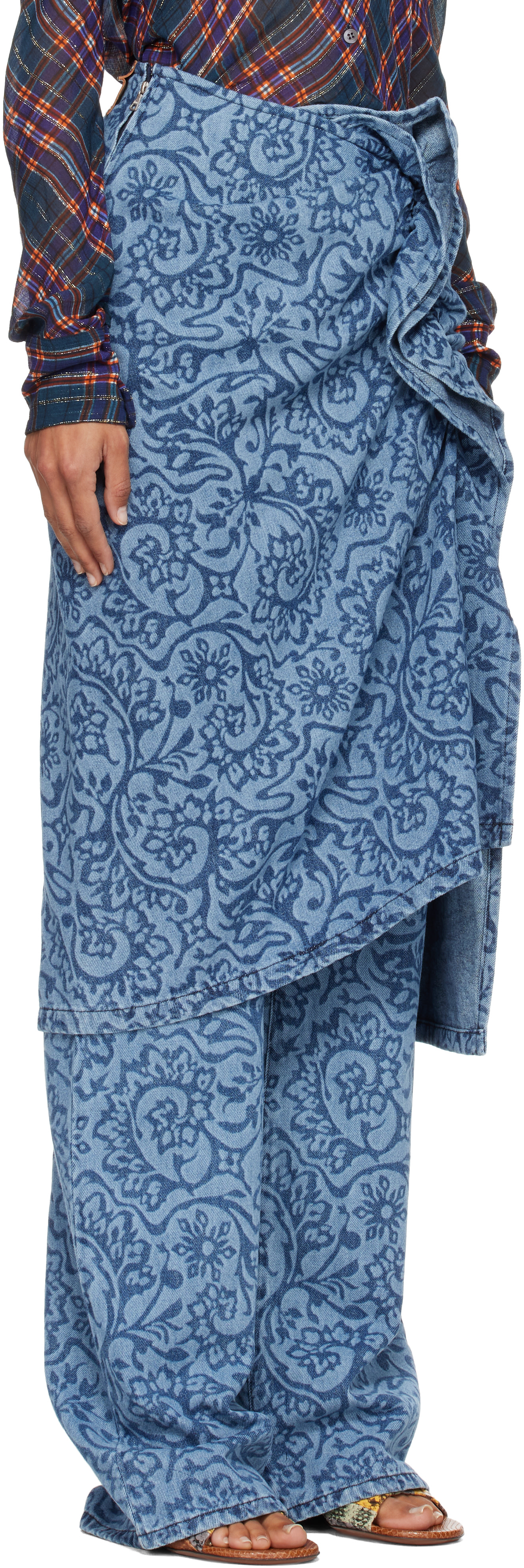 Dries Van Noten: Blue Floral Denim Midi Skirt | SSENSE