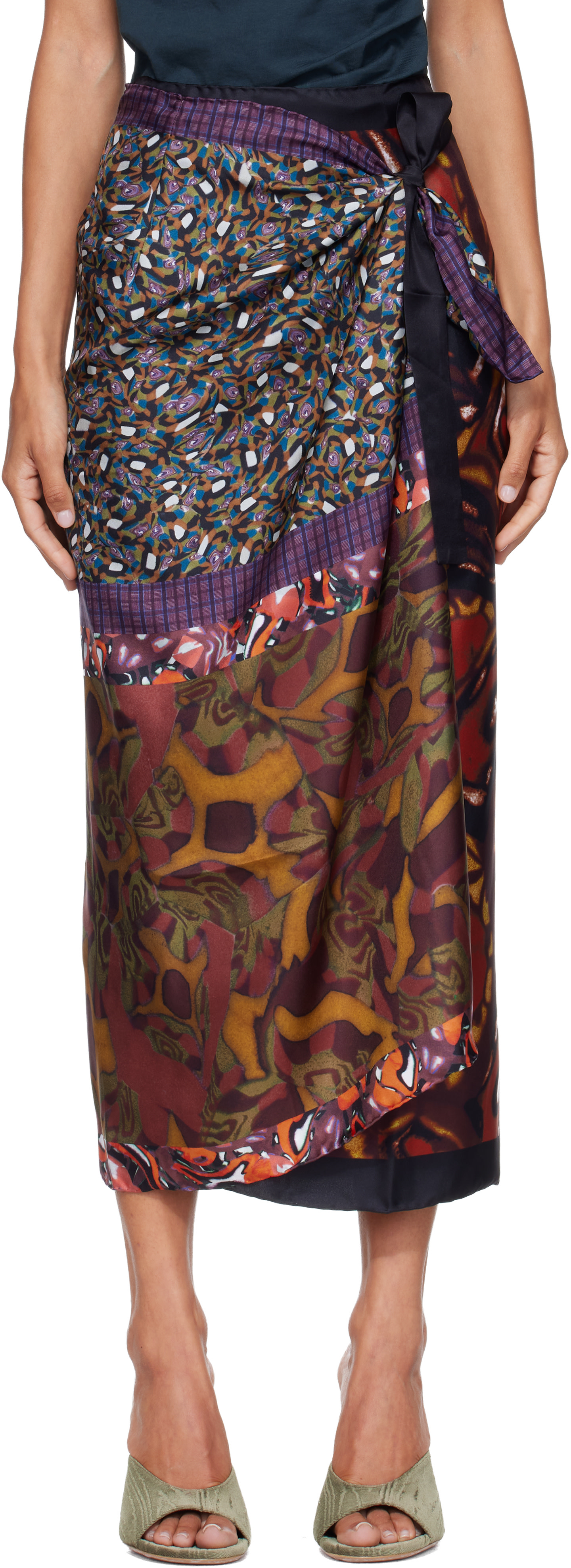 Dries Van Noten: Multicolor Wrap Scarf Midi Skirt | SSENSE