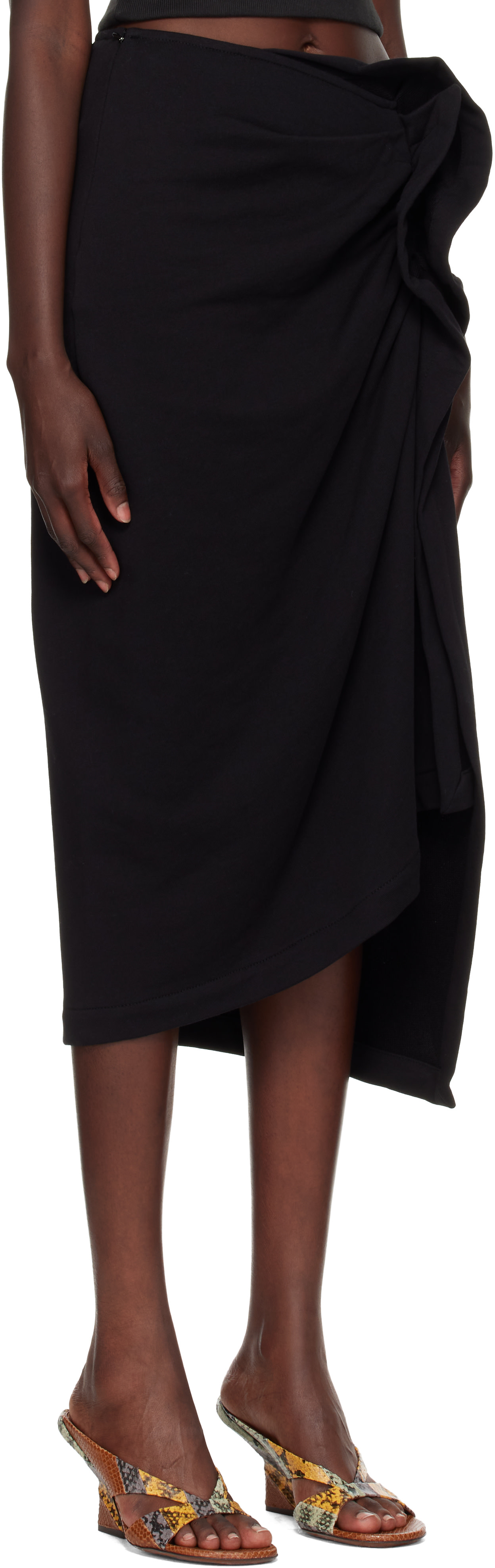 Dries Van Noten: Black Gathered Midi Skirt | SSENSE