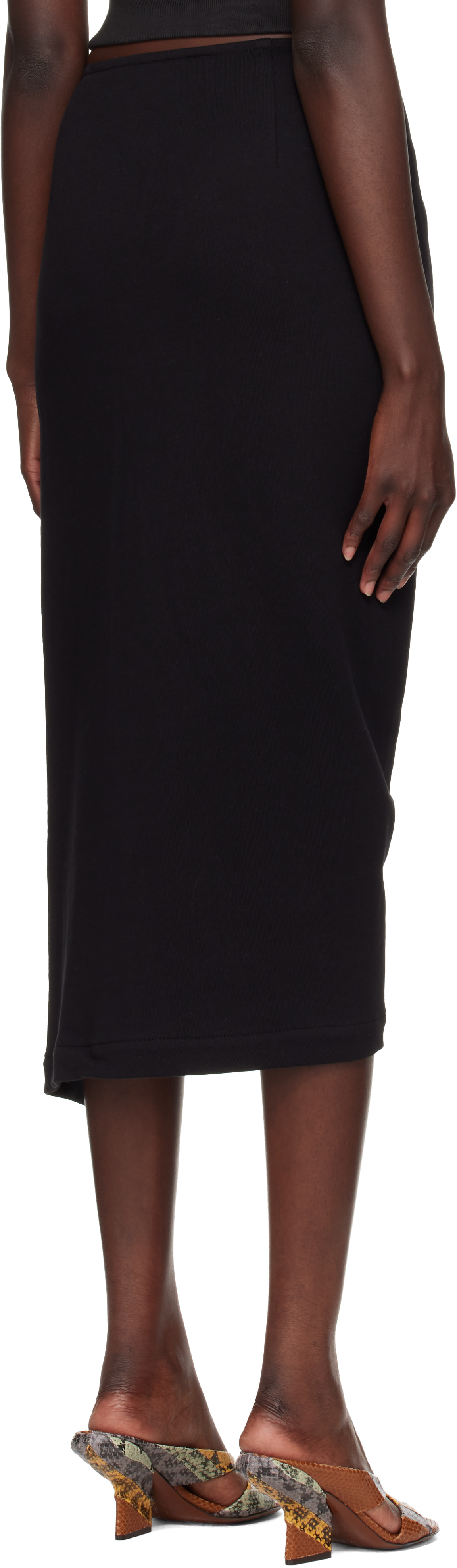 Dries Van Noten: Black Gathered Midi Skirt | SSENSE