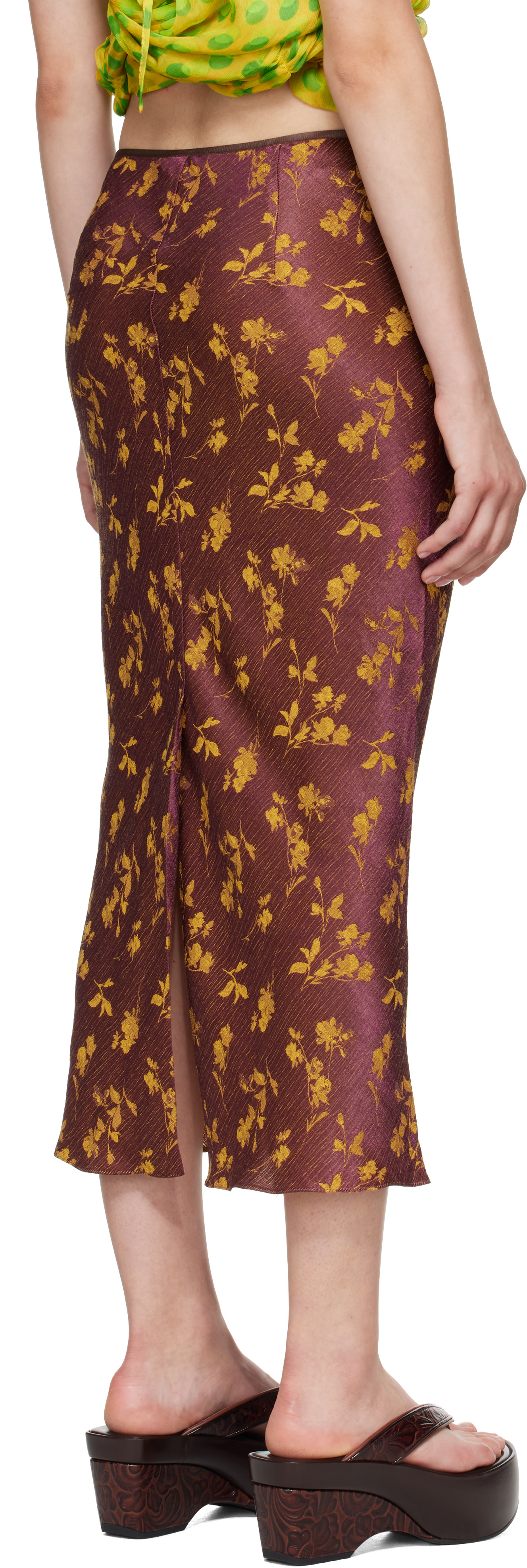 Dries Van Noten: Yellow & Purple Floral Midi Skirt | SSENSE