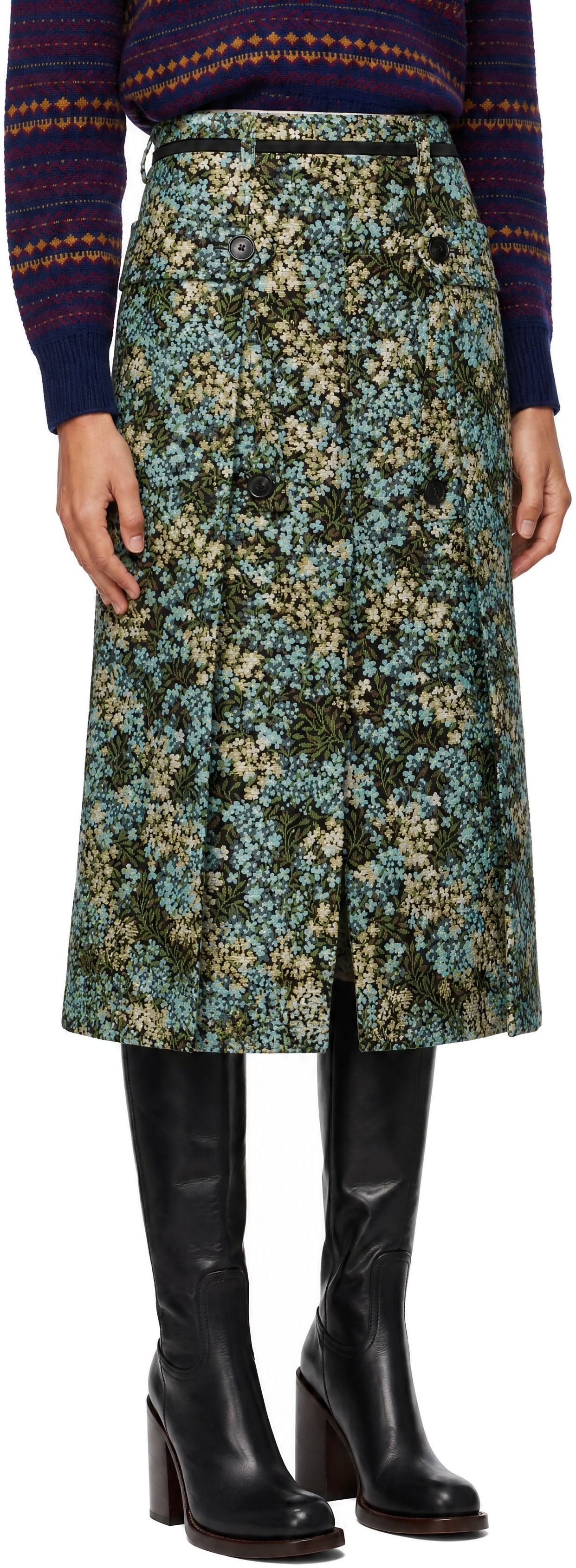 Dries Van Noten: マルチカラー フローラル ジャカード ミディアム
