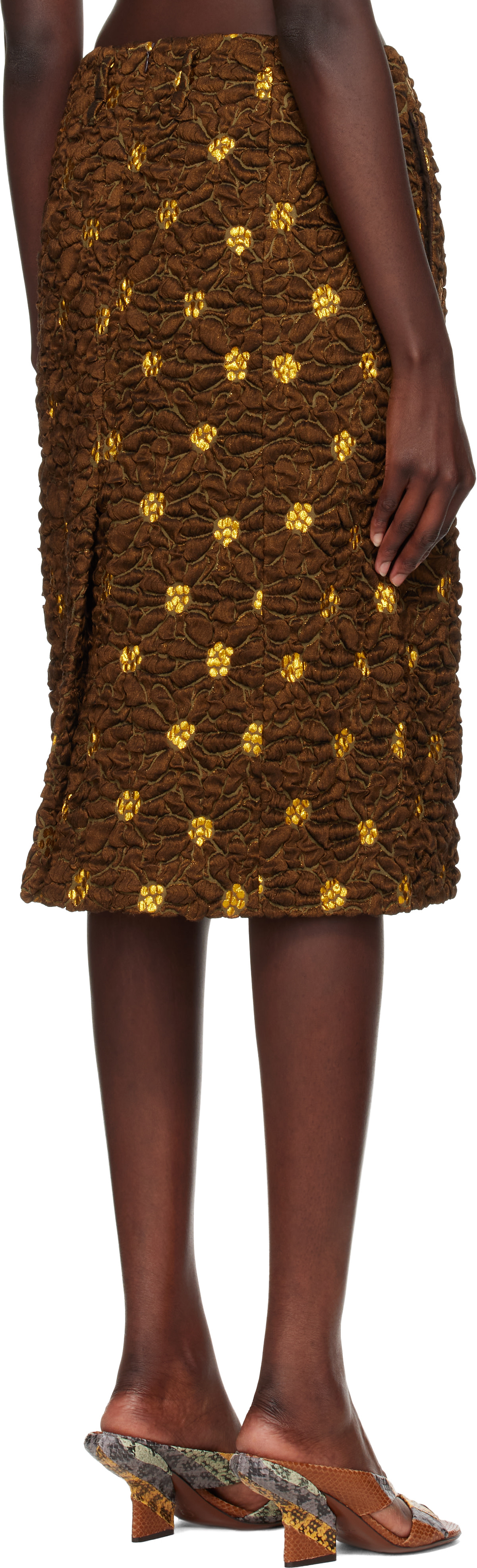 Dries Van Noten: Brown Cloqué Midi Skirt | SSENSE