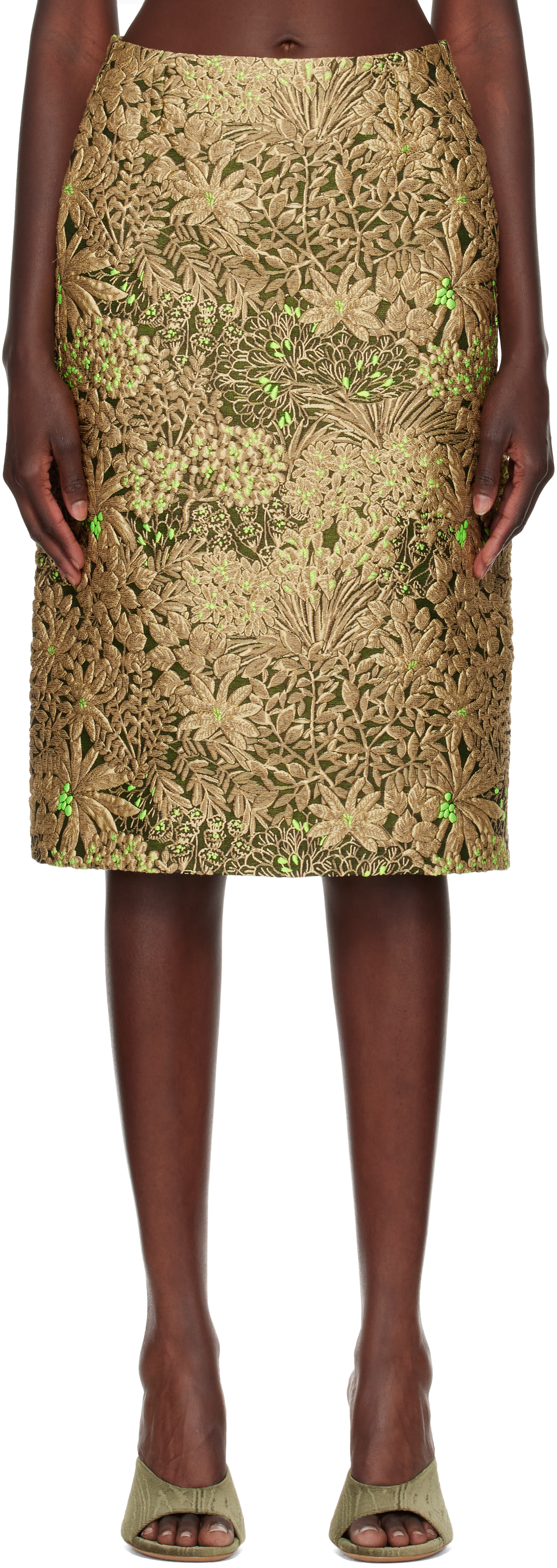 Dries Van Noten: ベージュ ゴブラン ミディアムスカート | SSENSE 日本