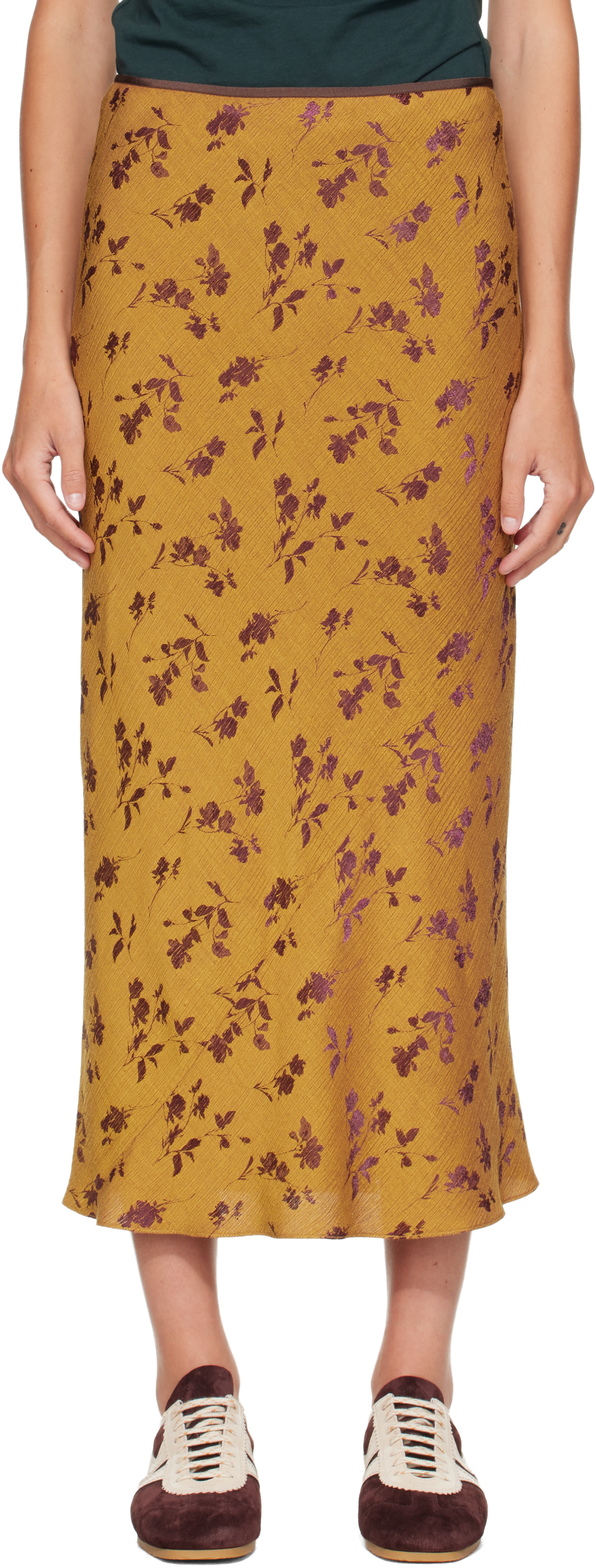 Dries Van Noten: Yellow & Purple Floral Midi Skirt | SSENSE Japan
