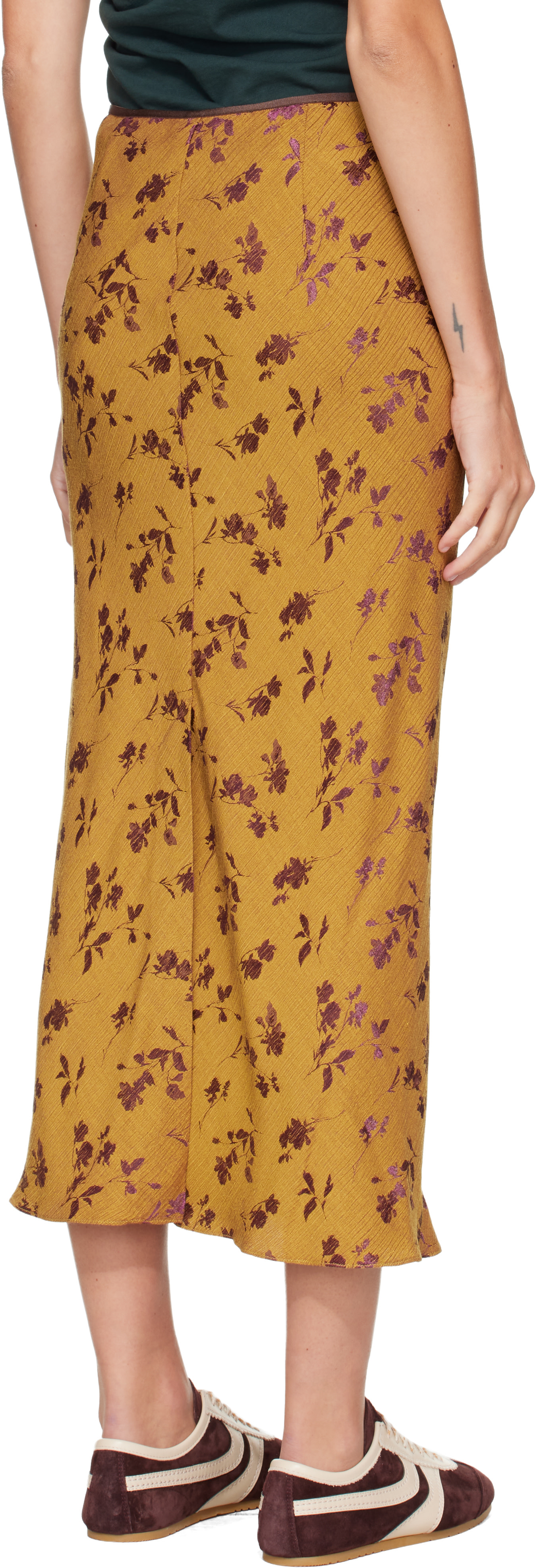DRIES VAN NOTEN タイトスカート 38 Dries Van Noten: Yellow & Purple Floral Midi Skirt | SSENSE