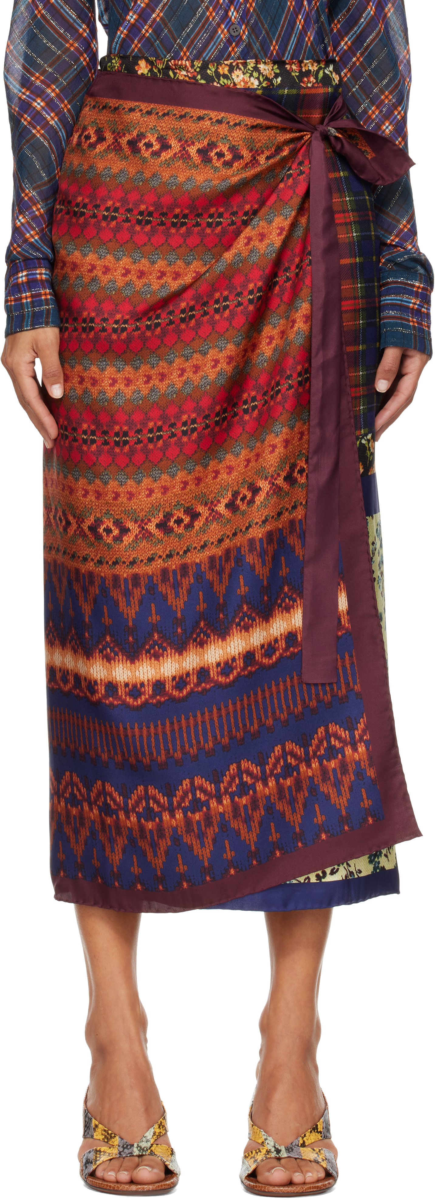Dries Van Noten: Multicolor Long Wrap Scarf Midi Skirt | SSENSE