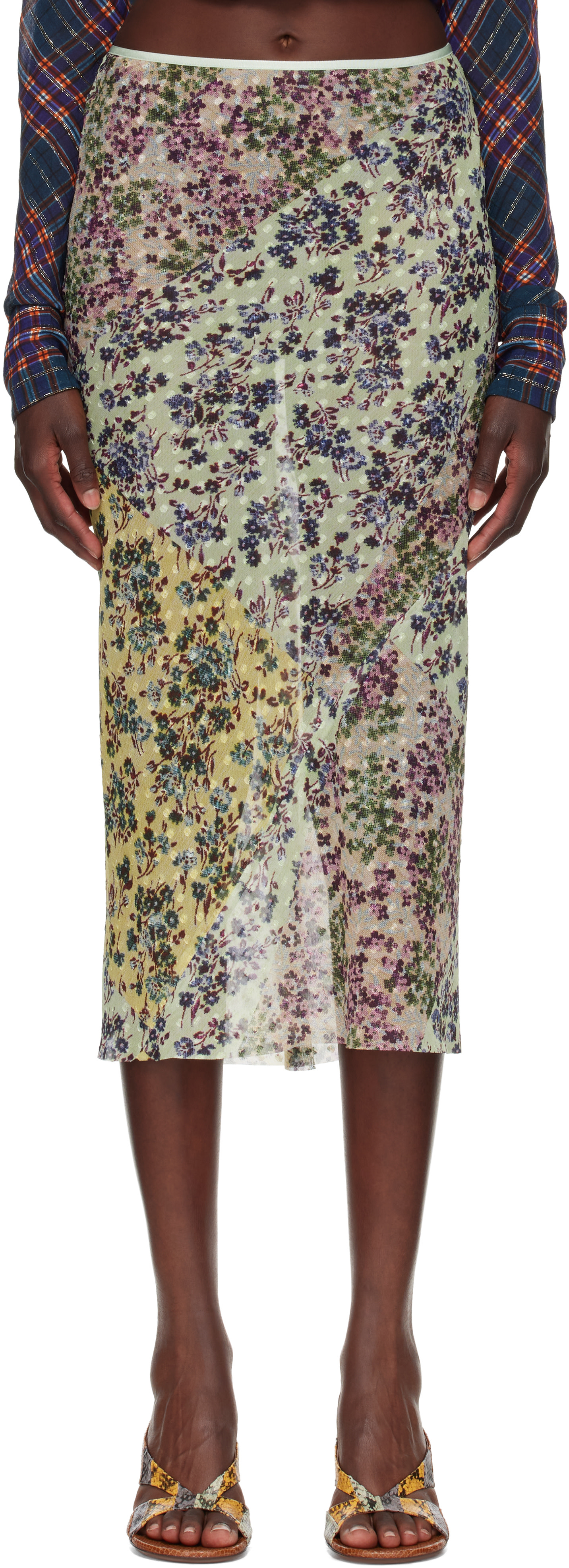 Dries Van Noten: グリーン ジャカード ミディアムスカート | SSENSE 日本