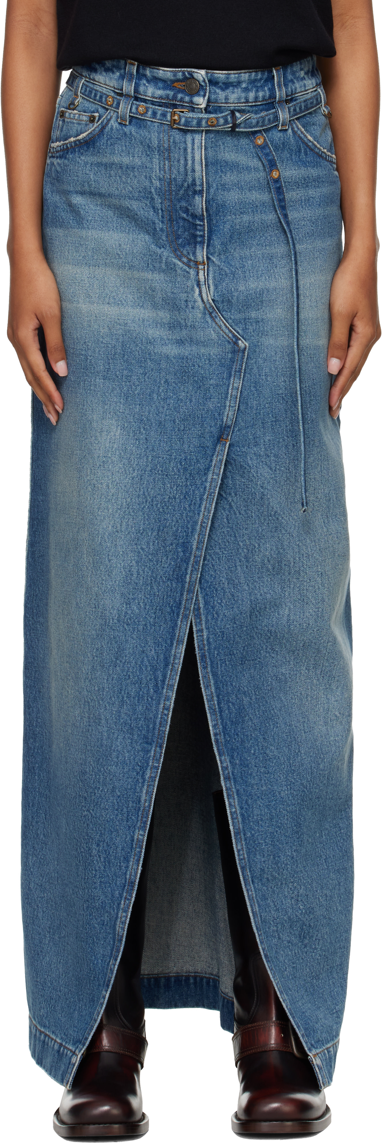 Dries Van Noten: Blue Long Denim Maxi Skirt | SSENSE