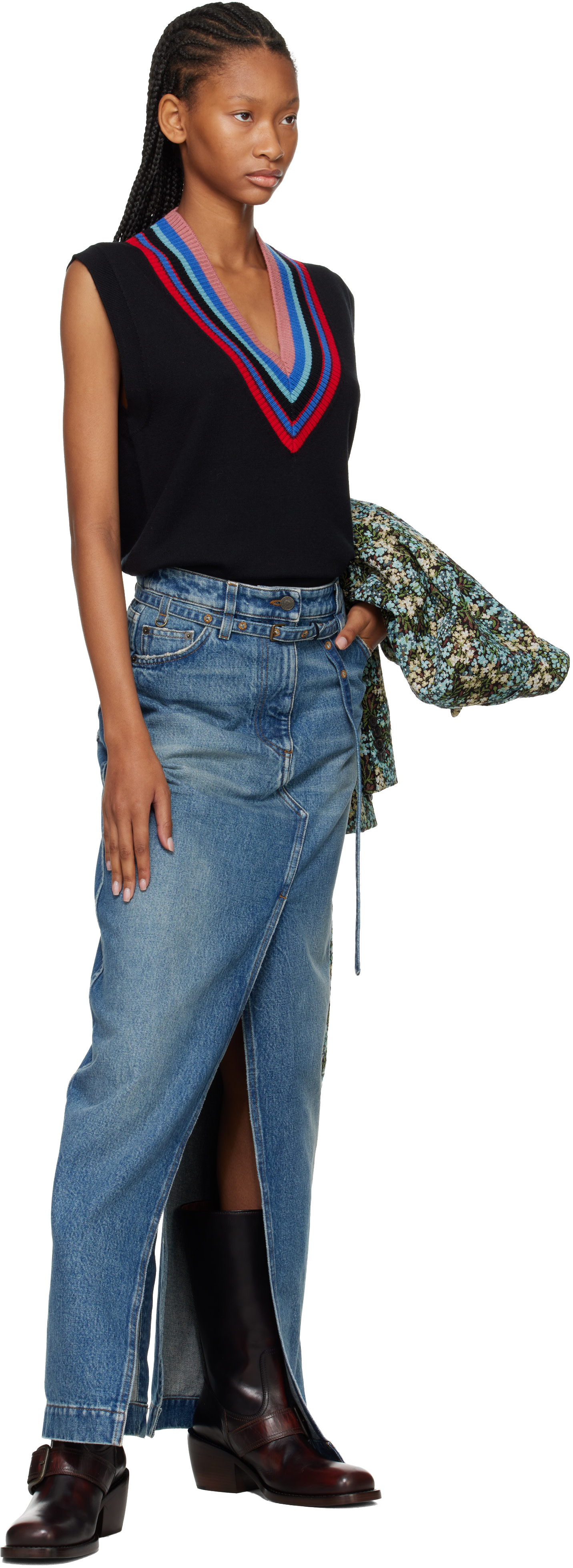 Dries Van Noten: Blue Long Denim Maxi Skirt | SSENSE