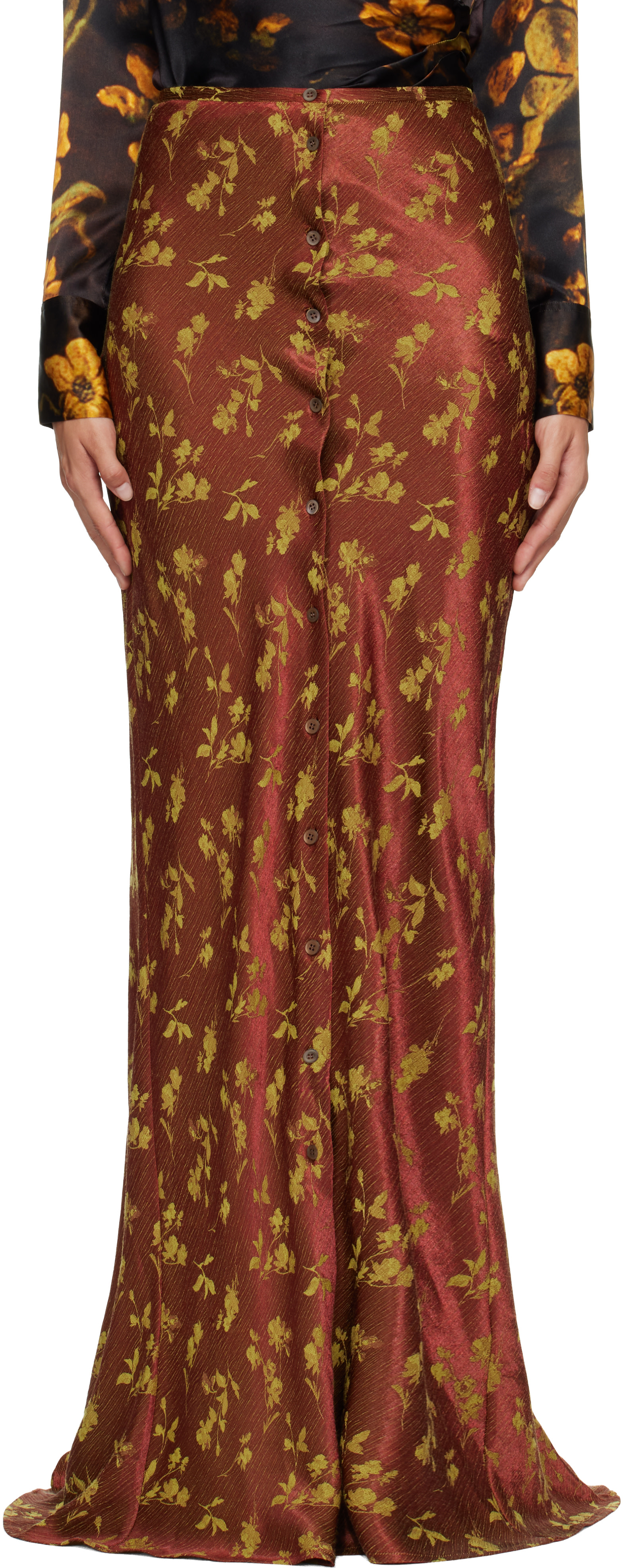Dries Van Noten: Brown Jacquard Maxi Skirt | SSENSE Canada