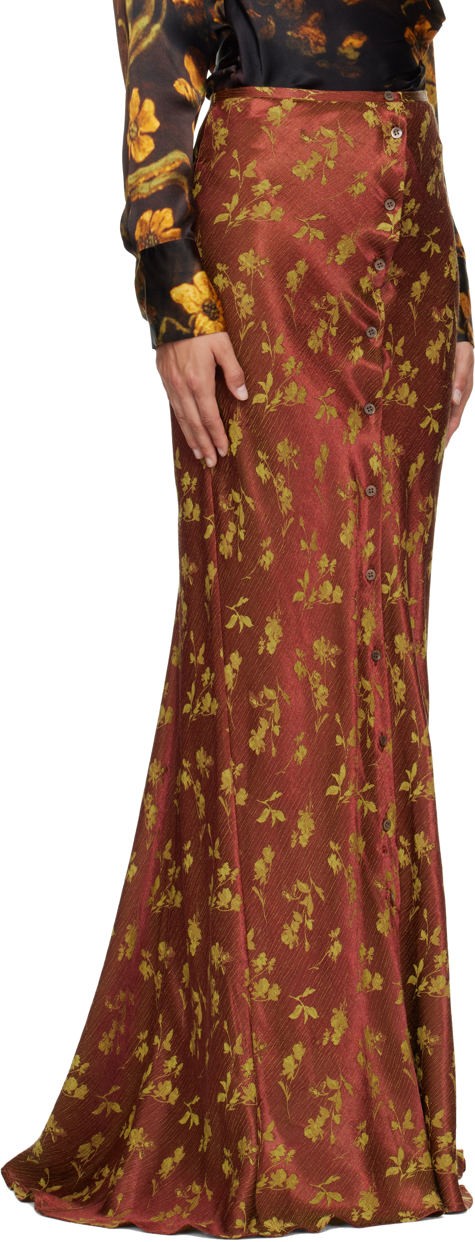 Dries Van Noten: ブラウン ジャカード マキシスカート | SSENSE 日本
