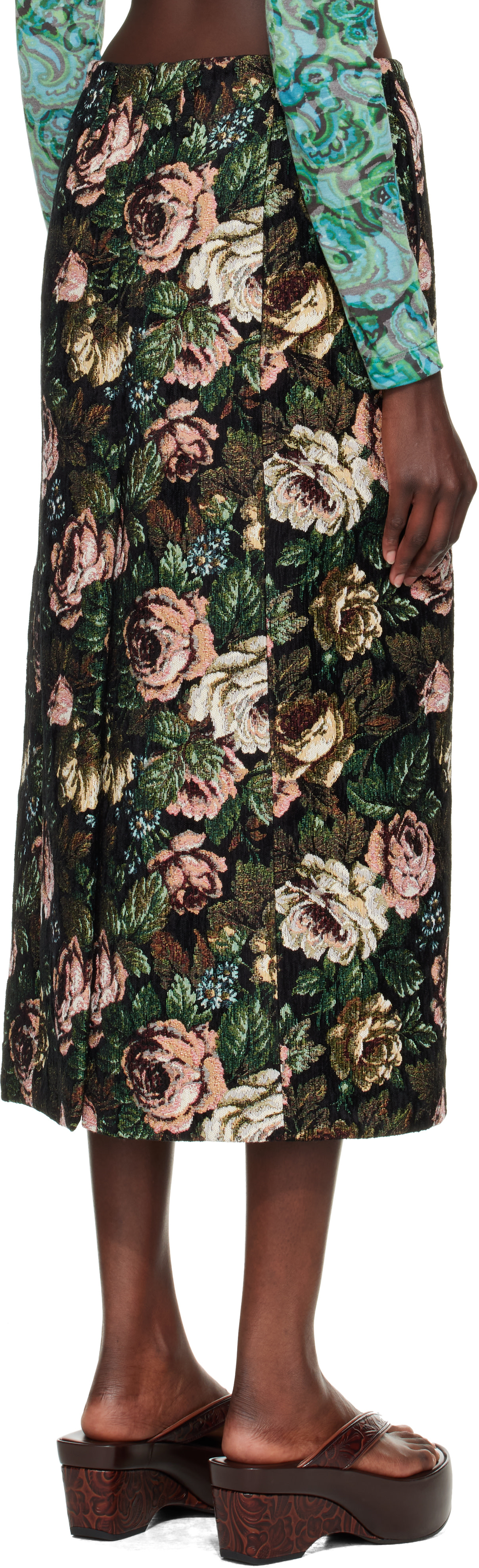 Dries Van Noten: Black Floral Maxi Skirt | SSENSE
