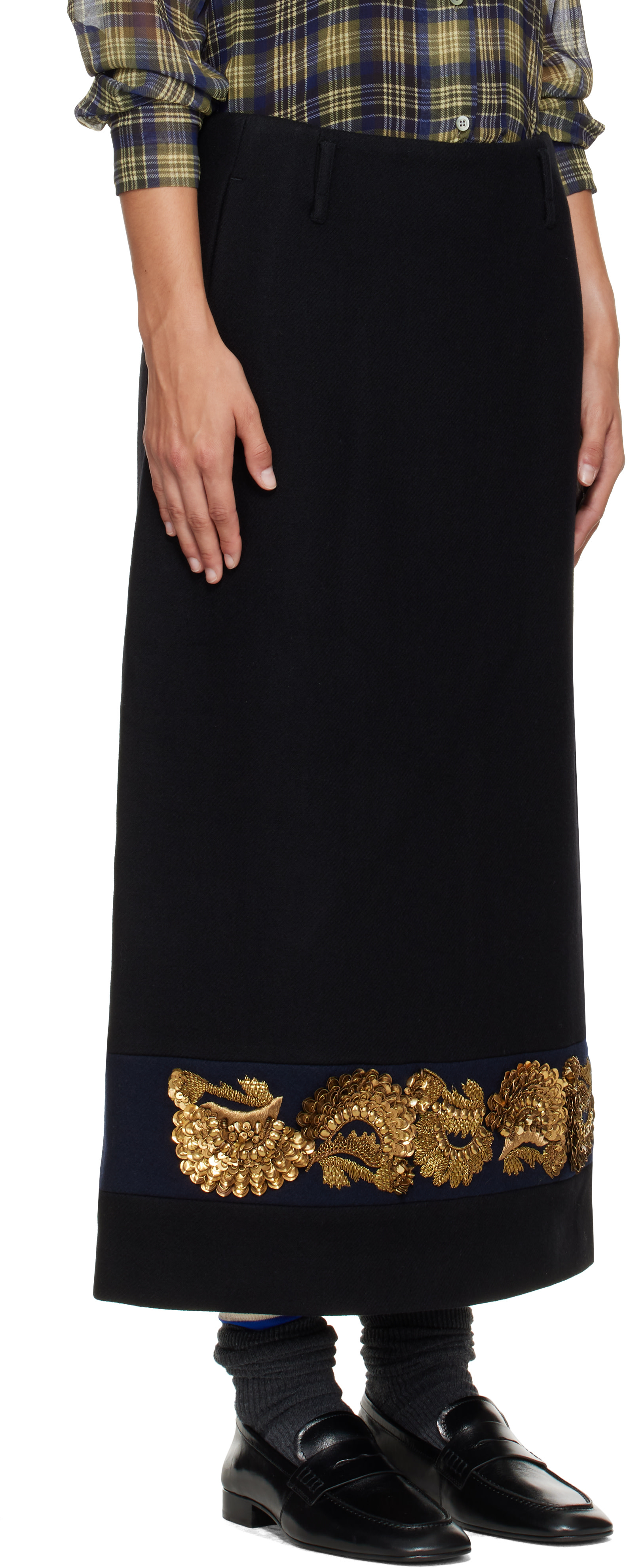Dries Van Noten: Black Embroidered Wool Maxi Skirt | SSENSE