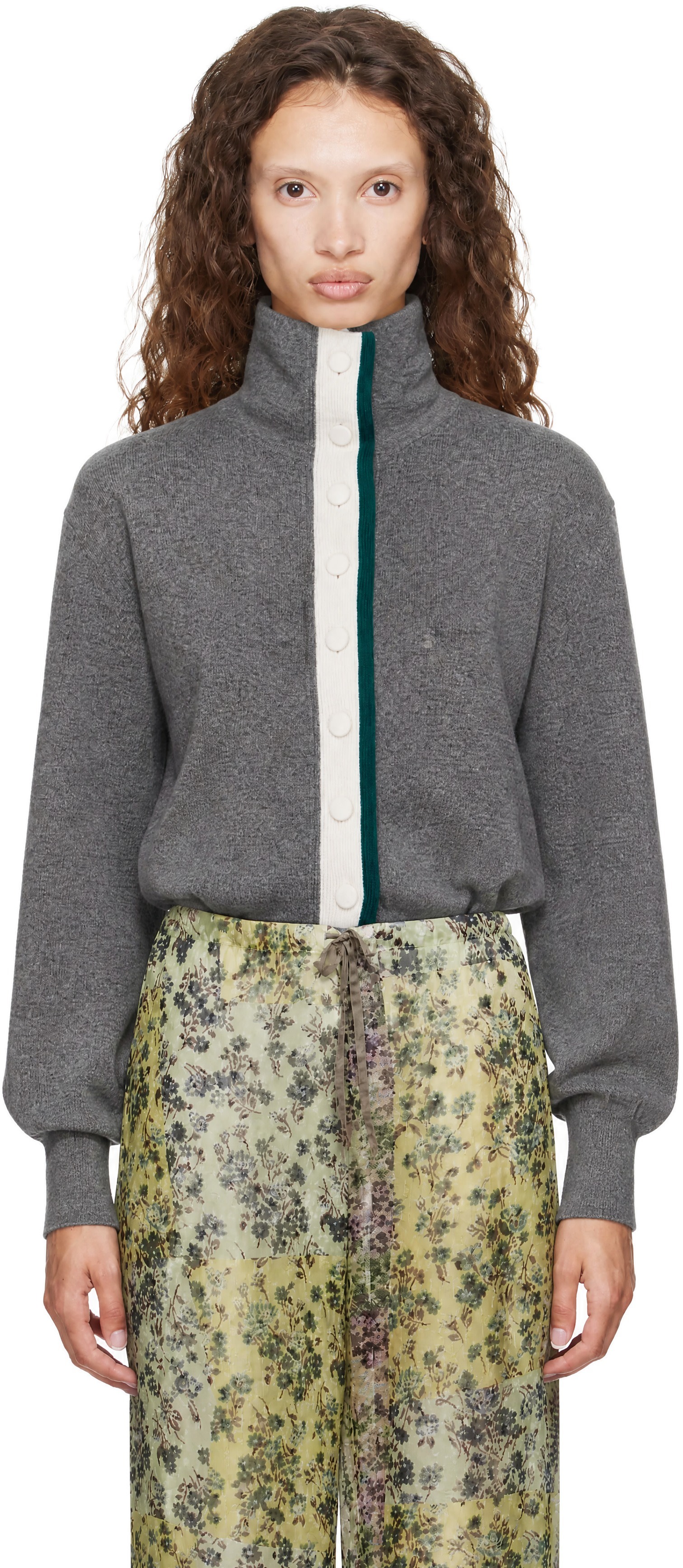 Dries Van Noten - Pull écourté gris en cachemire